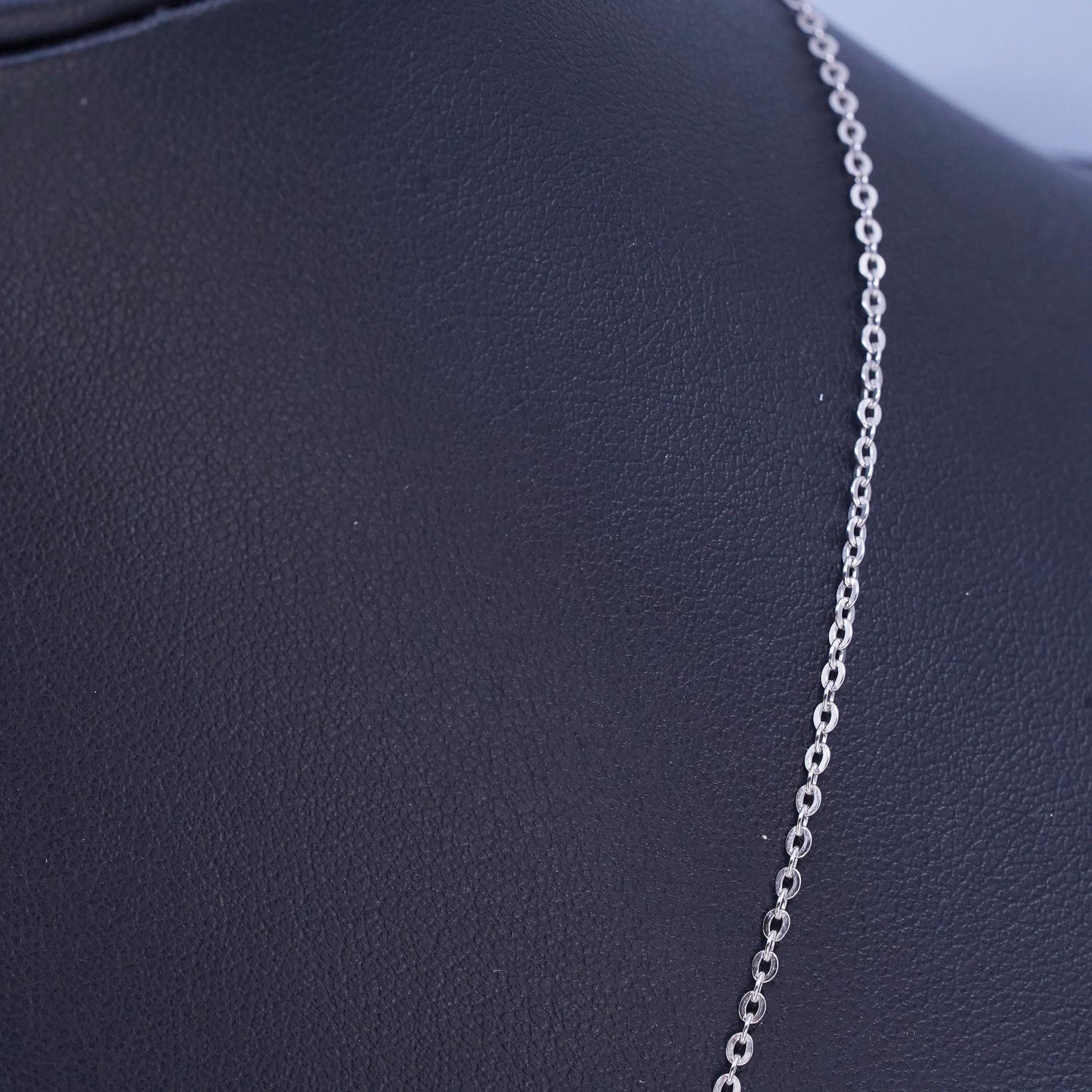 17+1" 1.6mm, vintage Italian Sterling 925 silver flatten circle chain necklace