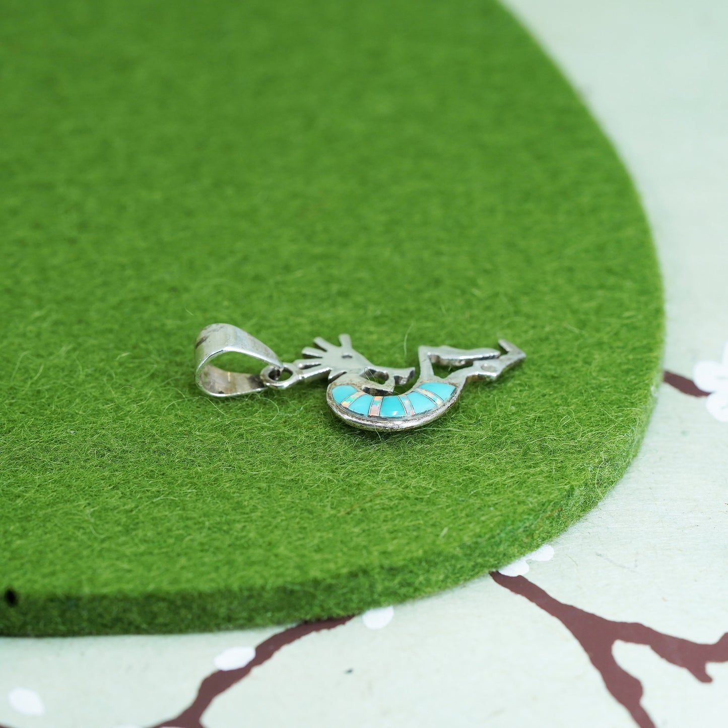 native American Sterling silver pendant, 925 kokopelli turquoise and opal