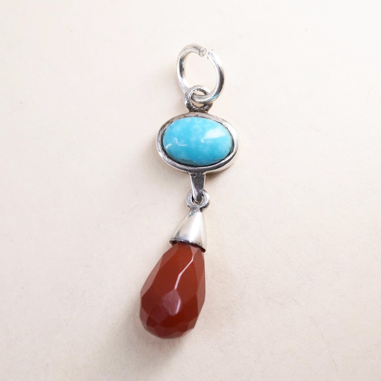 sterling sterling silver pendant, 925 turquoise charm with teardrop carnelian