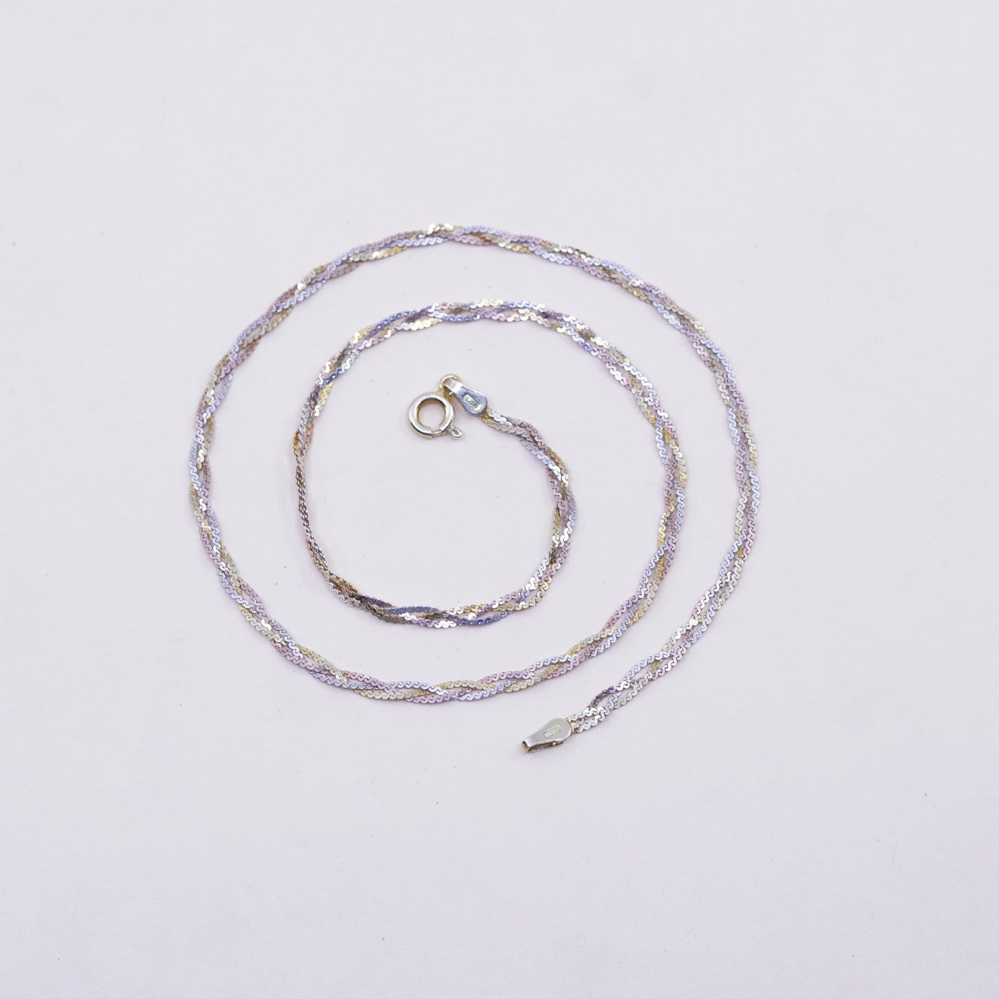 16”, Vintage vermeil gold sterling silver necklace, 925 woven braided s chain