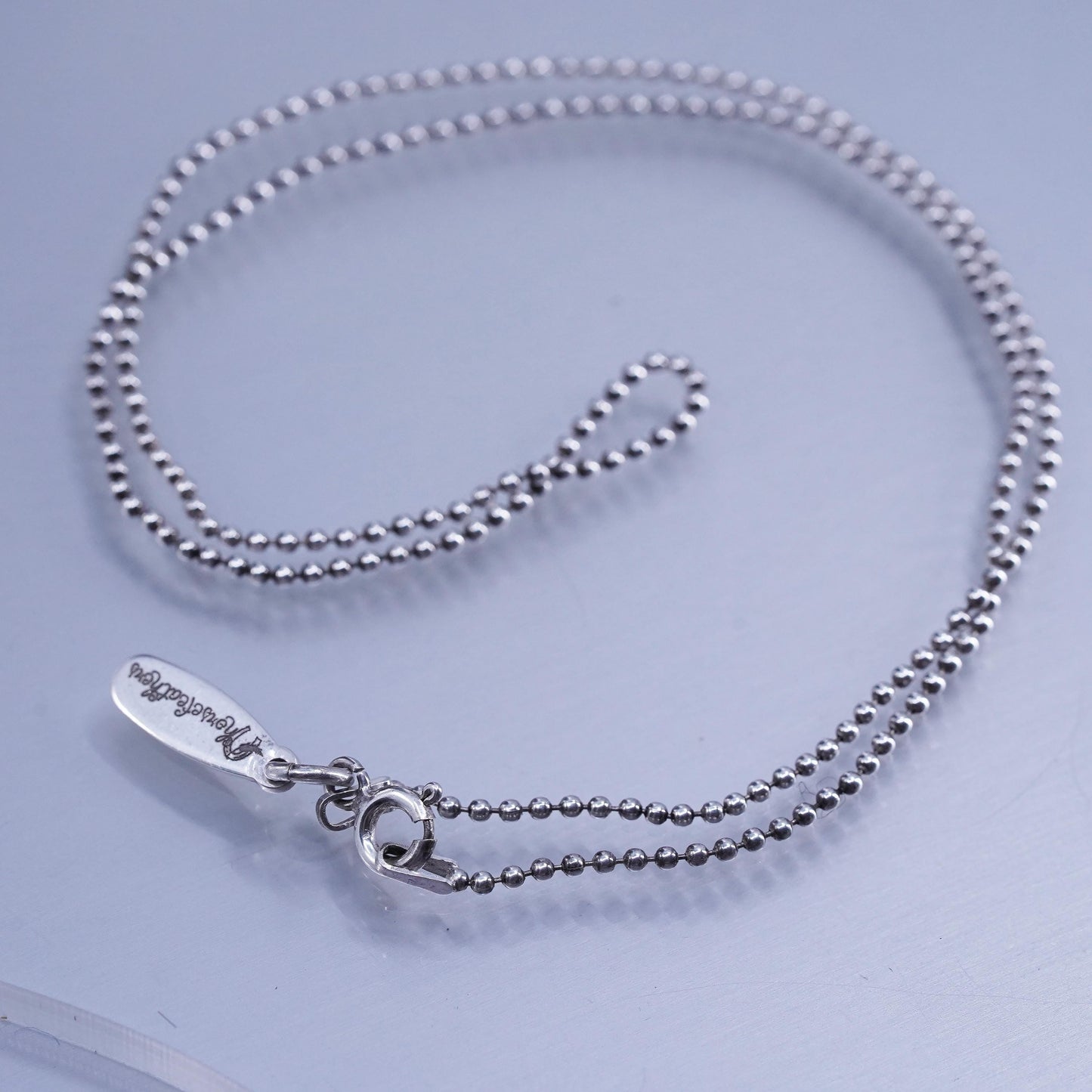 18” 1mm, vintage Italy Sterling 925 silver bead chain necklace