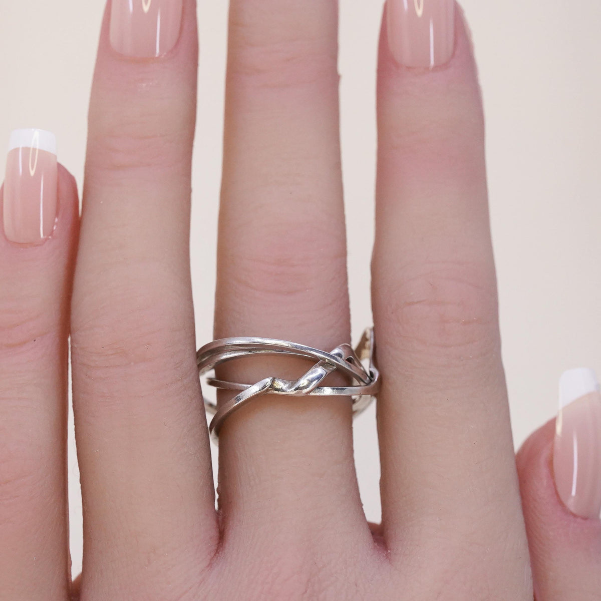 size 6, southwestern sterling silver 925 cable puzzle ring, multi strands band