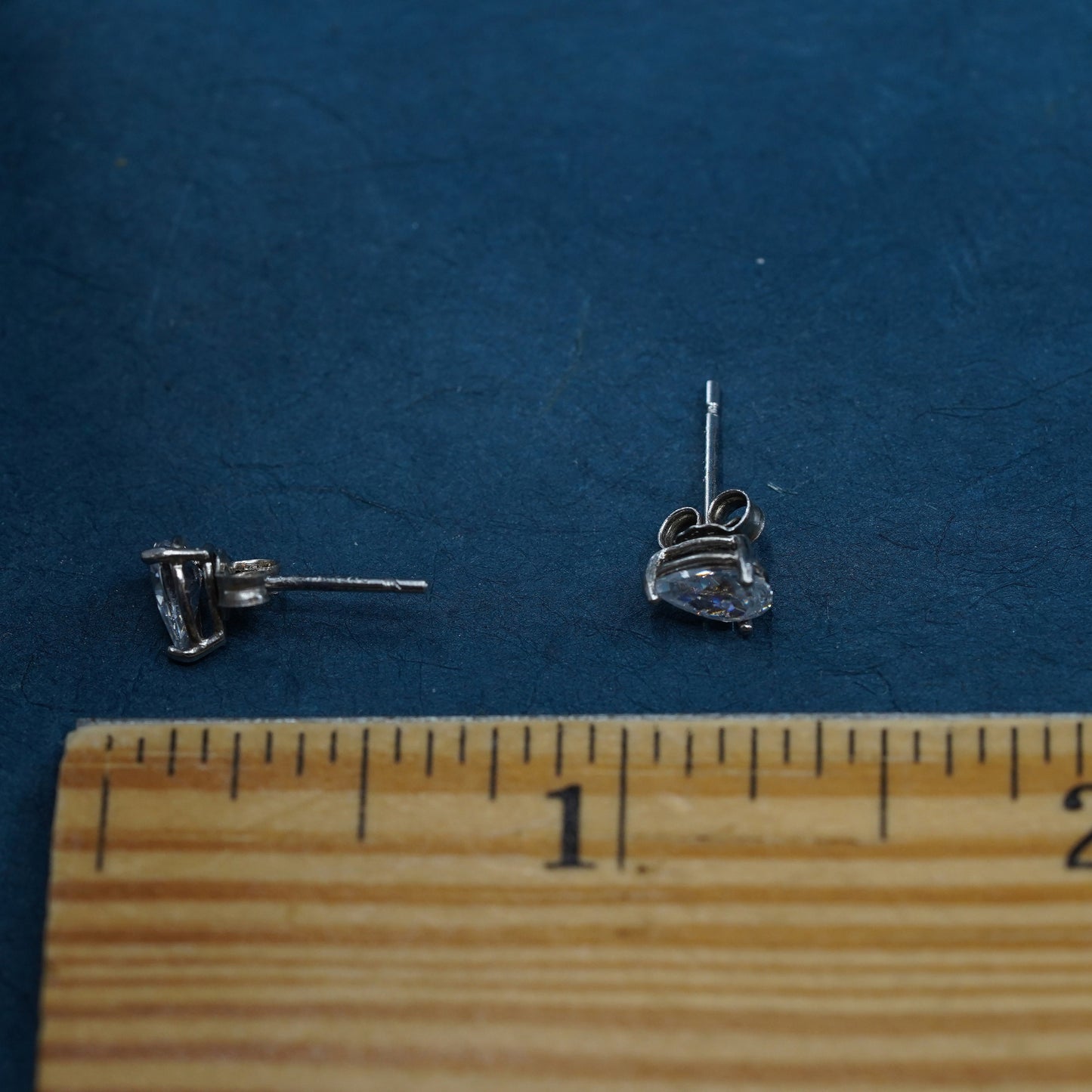 Vintage sterling silver handmade earrings, 925 teardrop studs with CZ