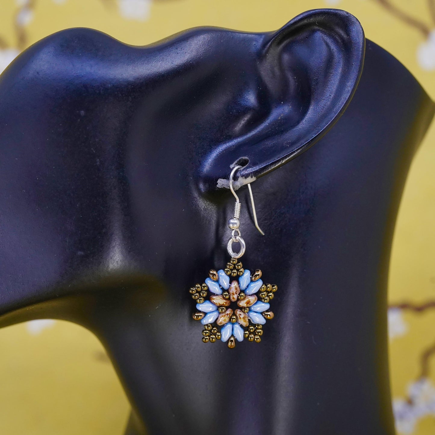 Vintage Sterling silver handmade earrings with beaded snowflake drops