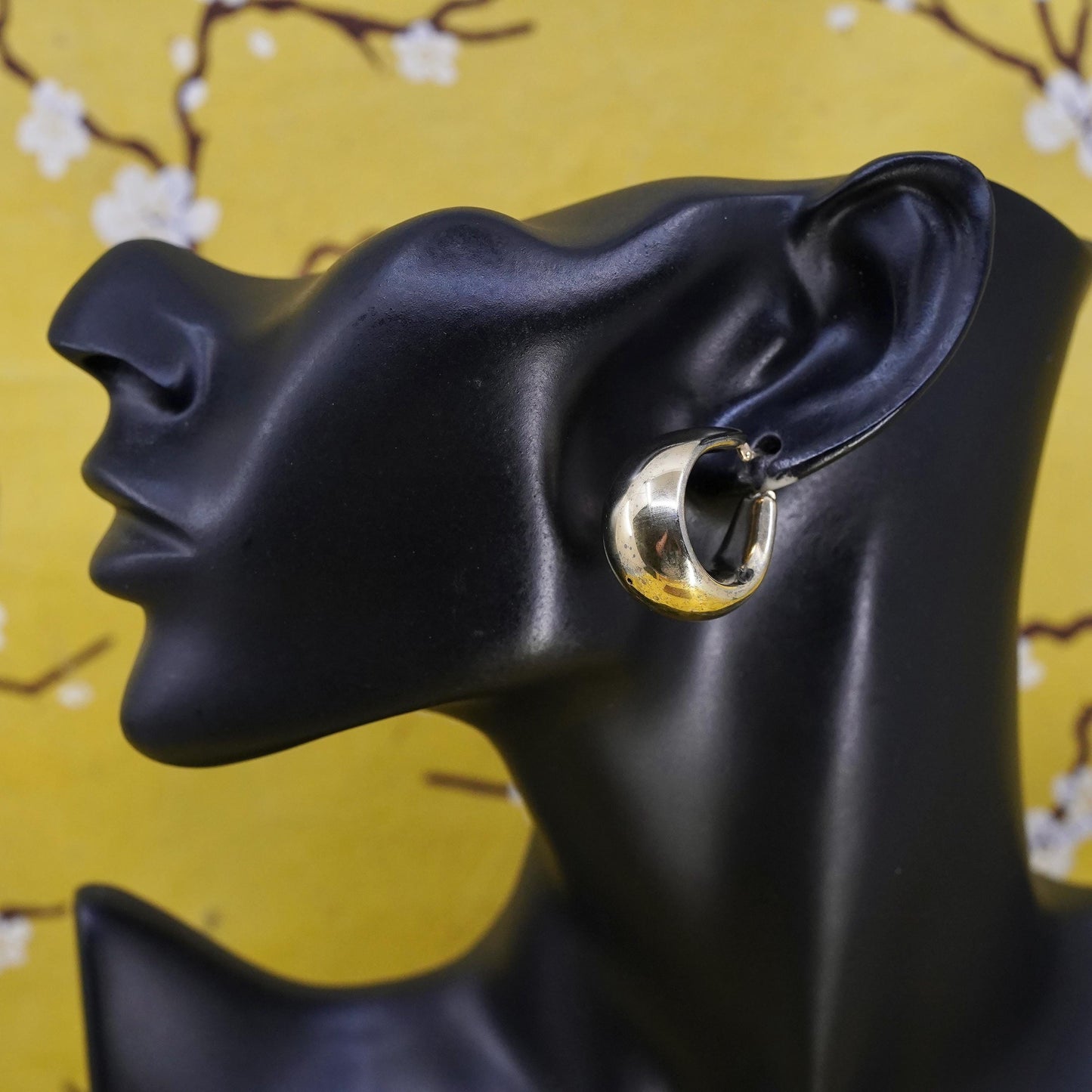 1", Italia vermeil gold plated Sterling silver earrings, 925 puffy chunky hoops