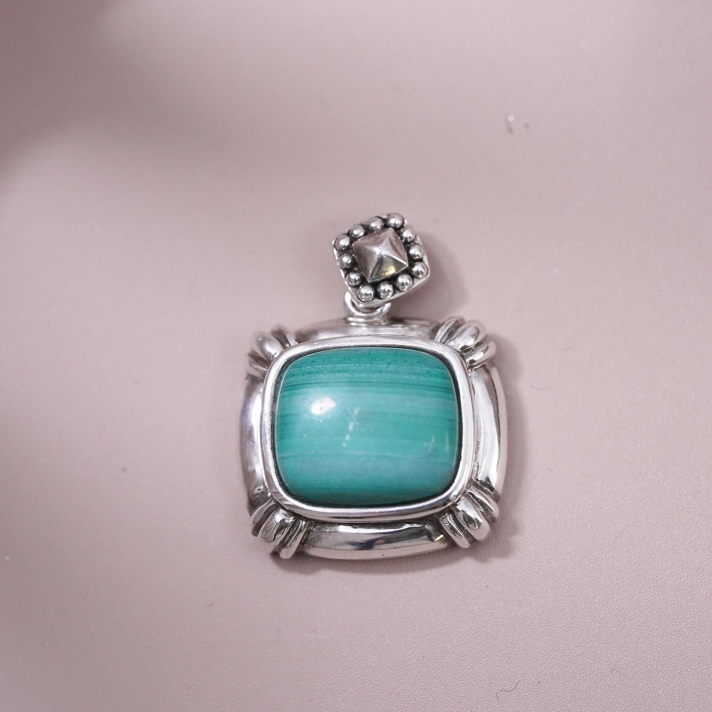 Vintage Sterling 925 silver handmade pendant with malachite