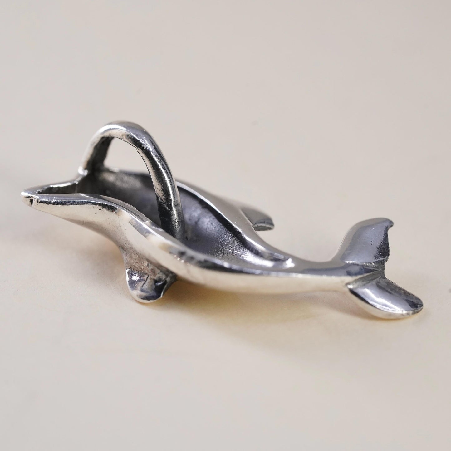Vintage sterling silver dolphin pendant, 925 charm