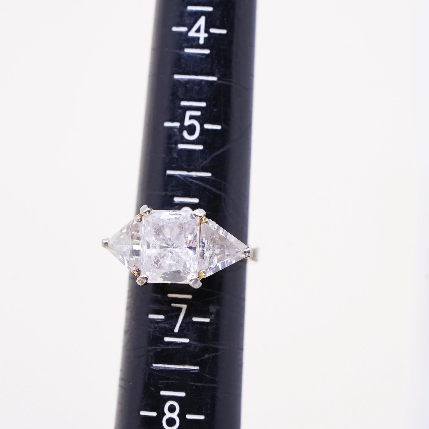 Size 6.25, Vintage gold over sterling silver CZ ring, 925 statement, ring