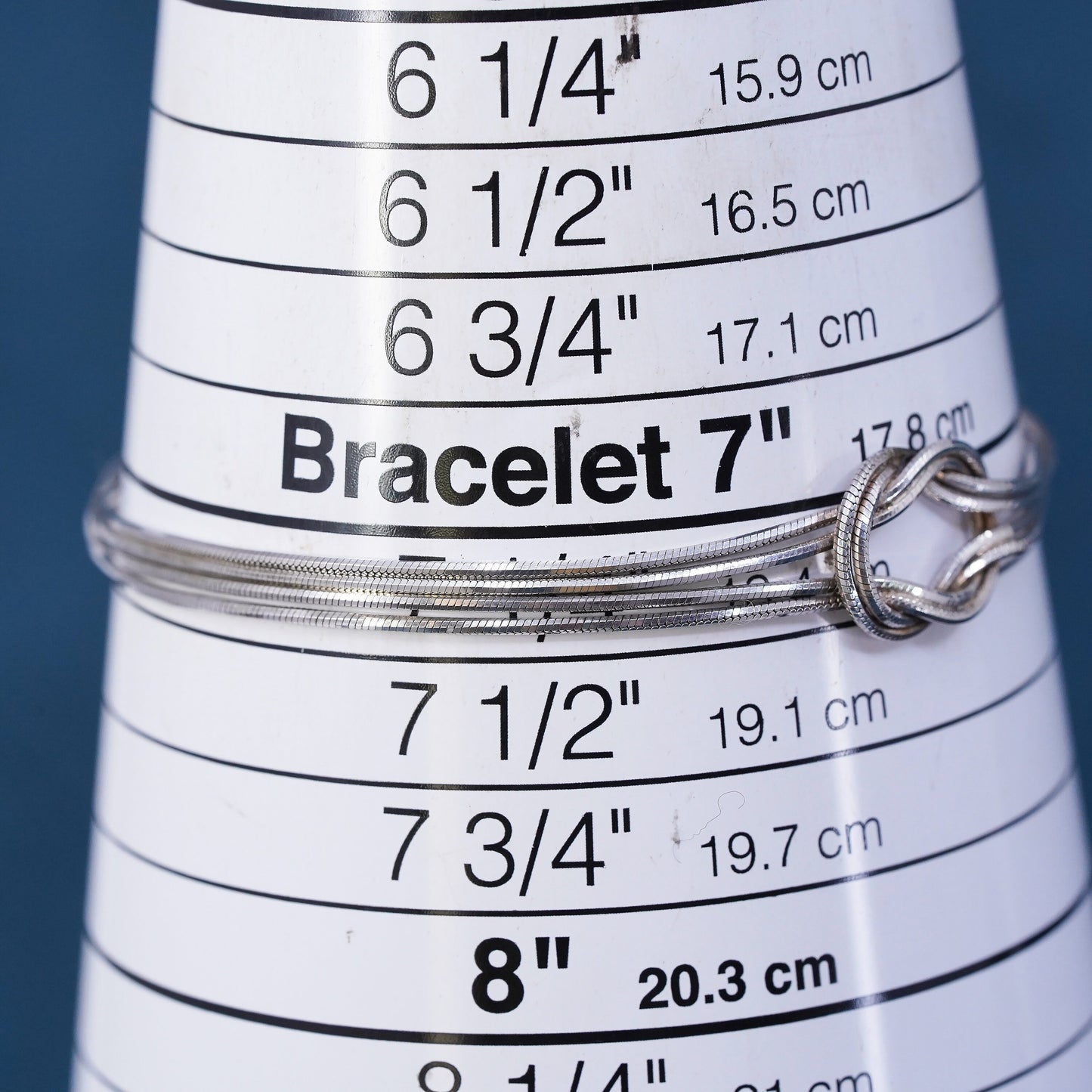 7.25”, Italian Sterling silver bracelet, 925 knotted multi strands snake chains