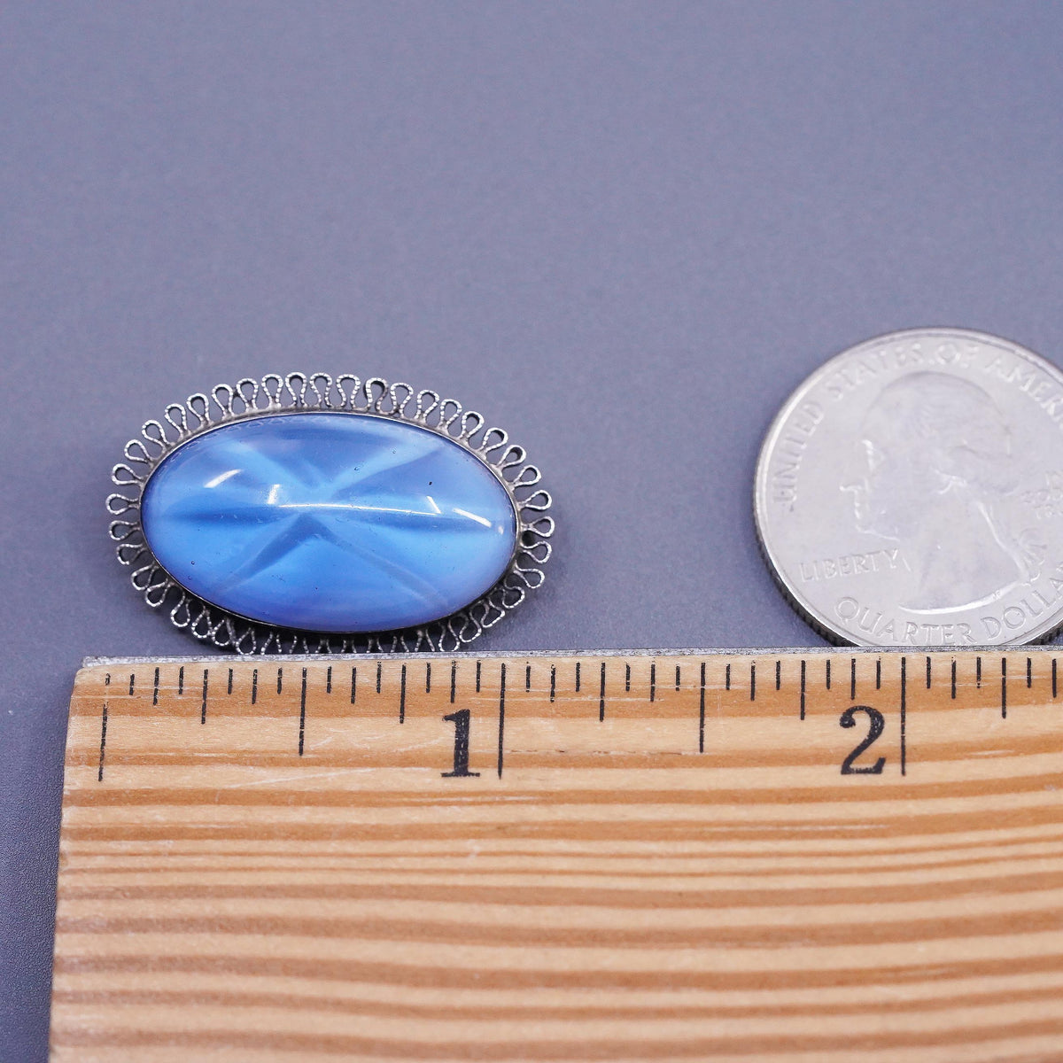 Vintage Hecho en Mexico Sterling silver brooch, 925 filigree pendant oval agate