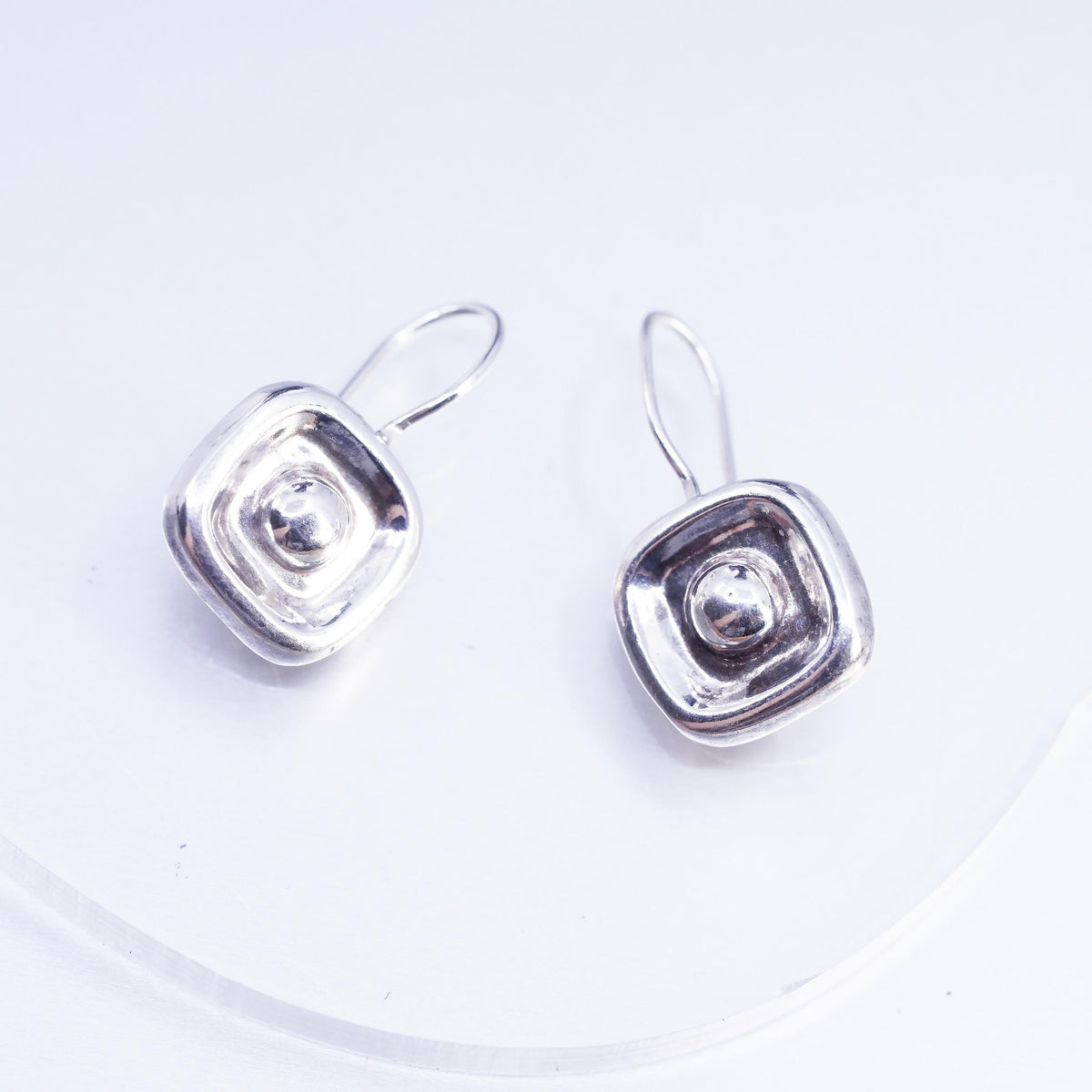Vinatge southwestern Sterling silver handmade earrings, 925 bead square dangles
