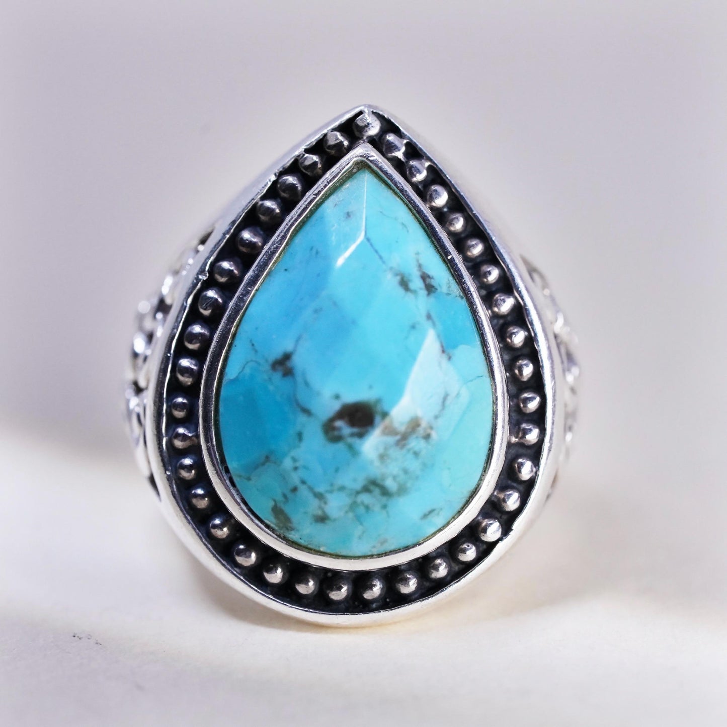 Size 7, Southwestern sterling silver ring, filigree 925 ring teardorp turquoise