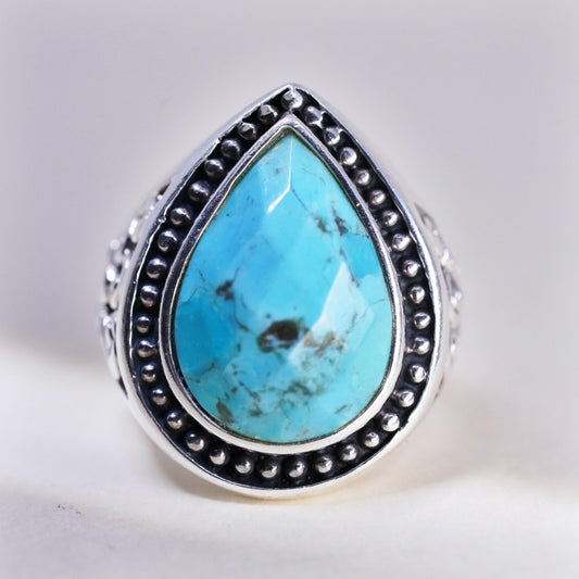 Size 7, Southwestern sterling silver ring, filigree 925 ring teardorp turquoise