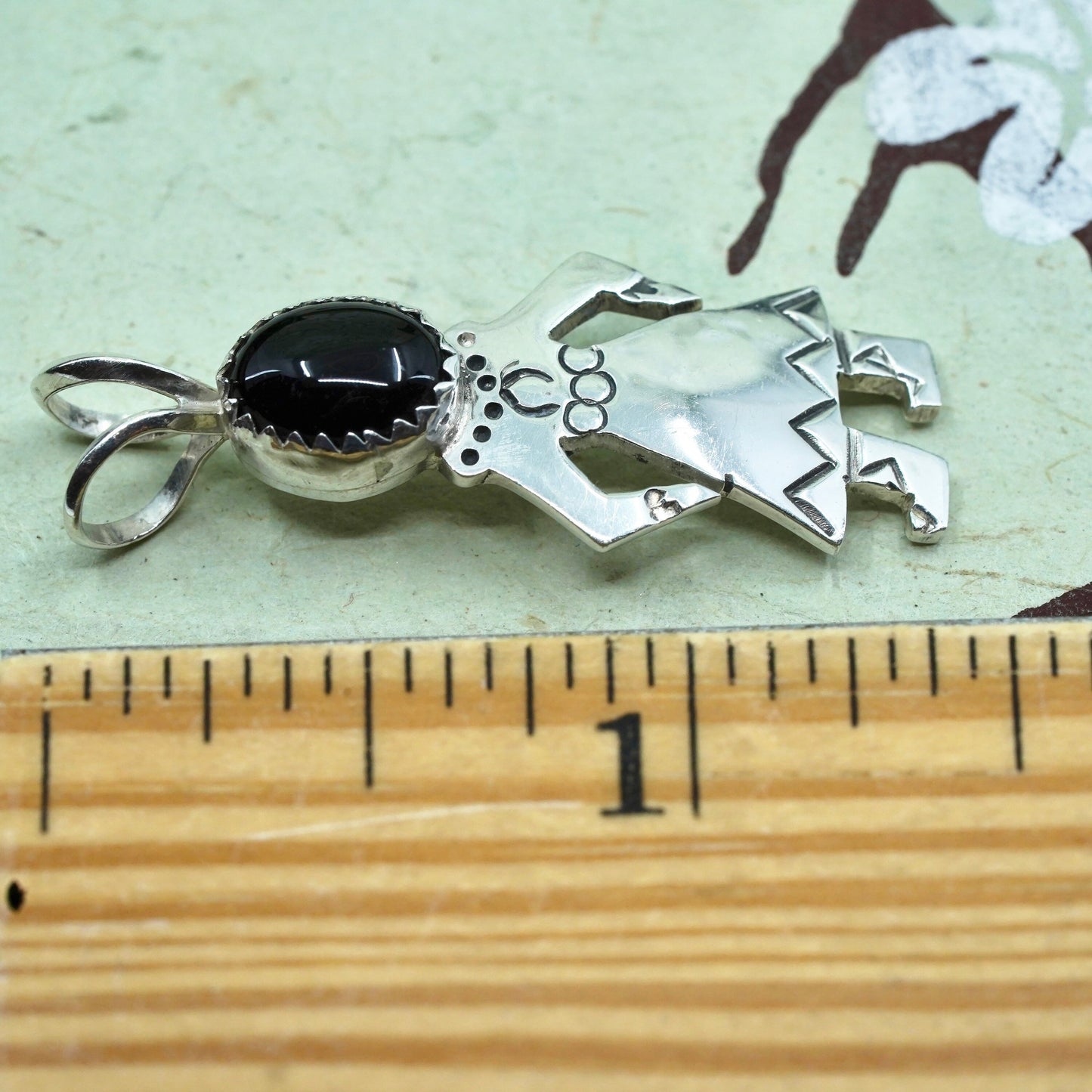 Native American Navajo Michael Kirk Sterling Silver 925 pendant with oval onyx