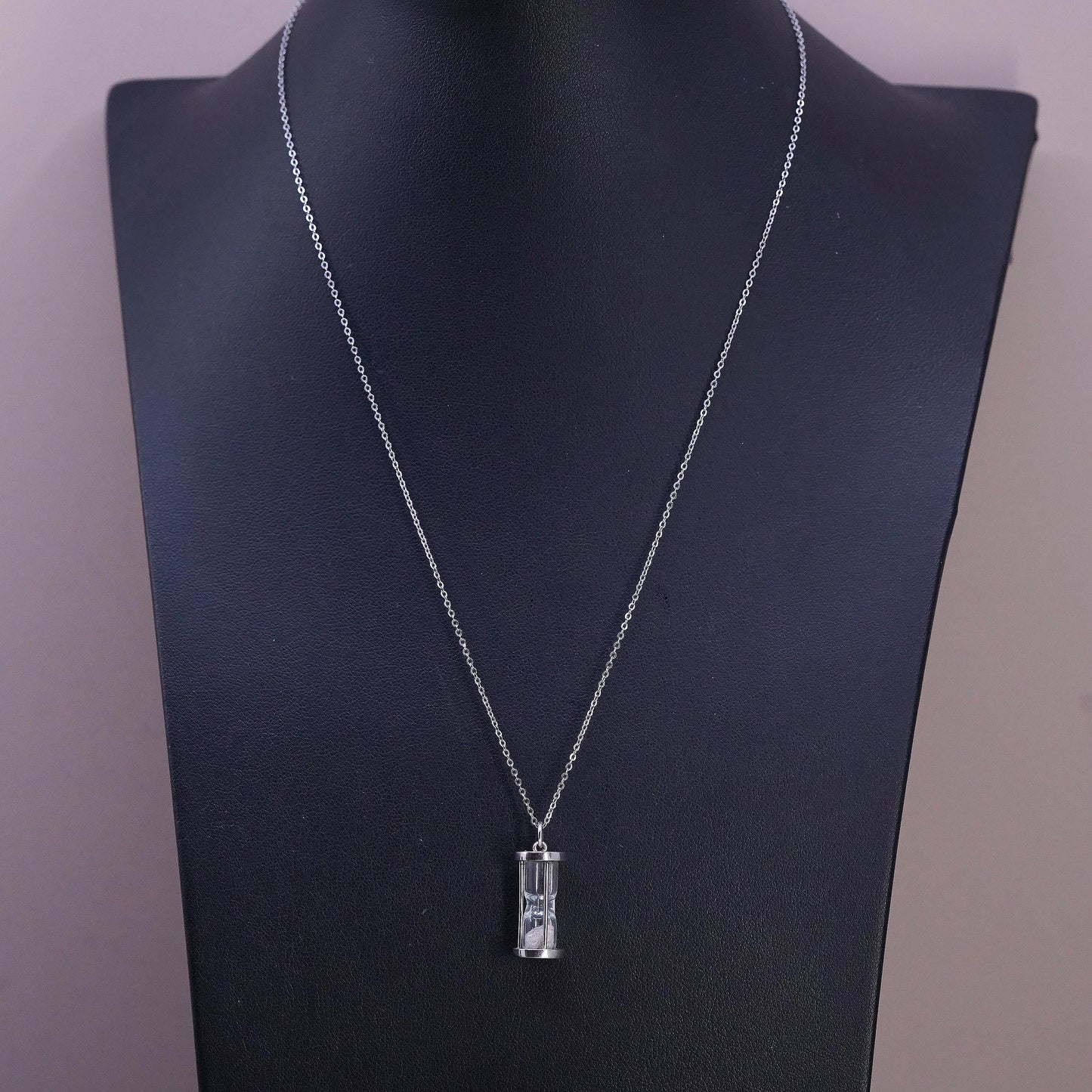 18" Sterling Silver 925 Hourglass Pendant Necklace, Sand Timer Charm, Timepiece