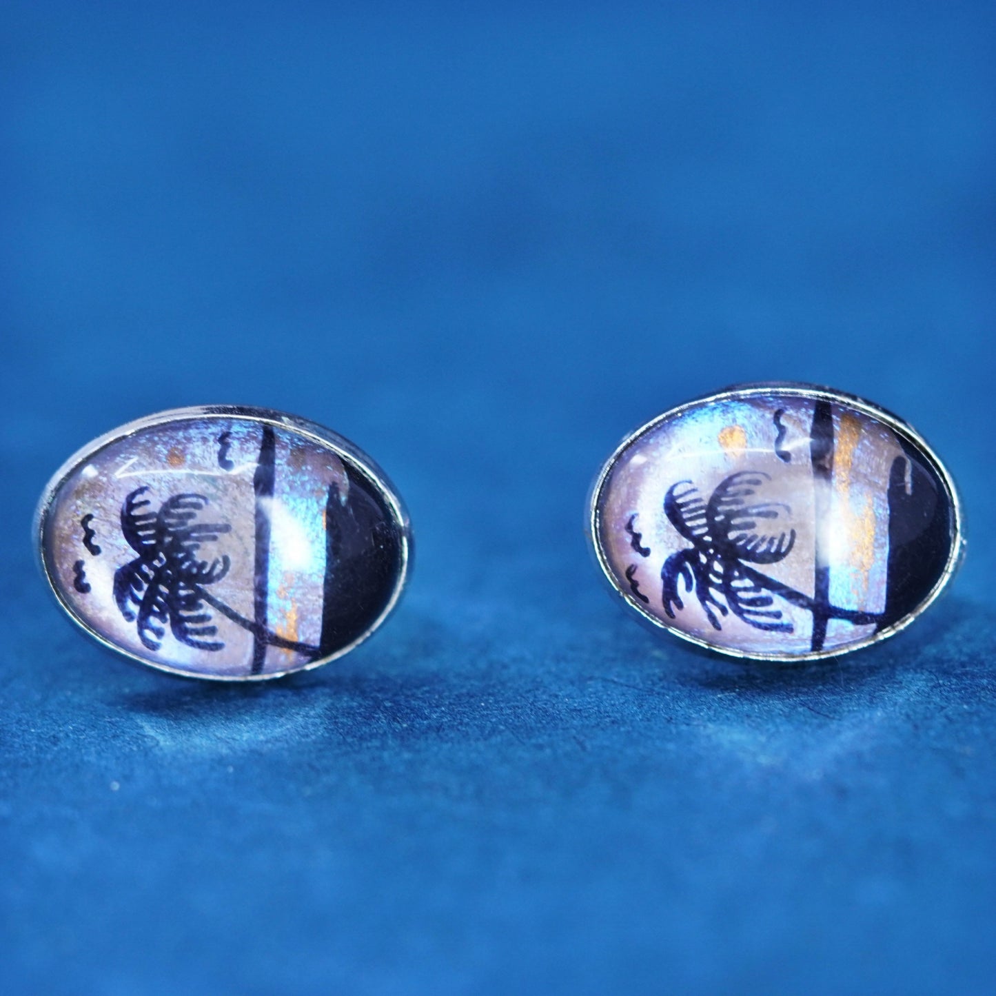 1940s Butterfly Wing Earrings 40s round Shape Palm Tree Earrings Screw back