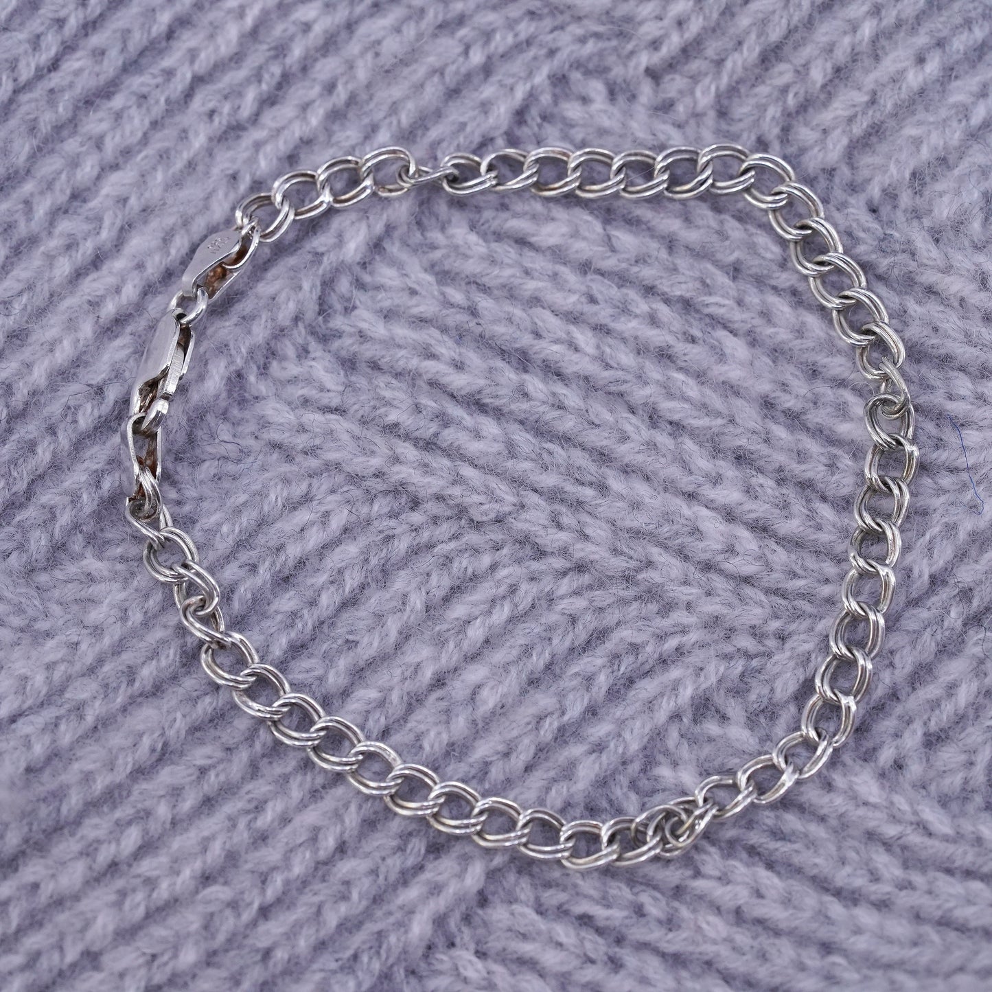 7.75", Sterling silver handmade charm bracelet, 925 double curb link chain