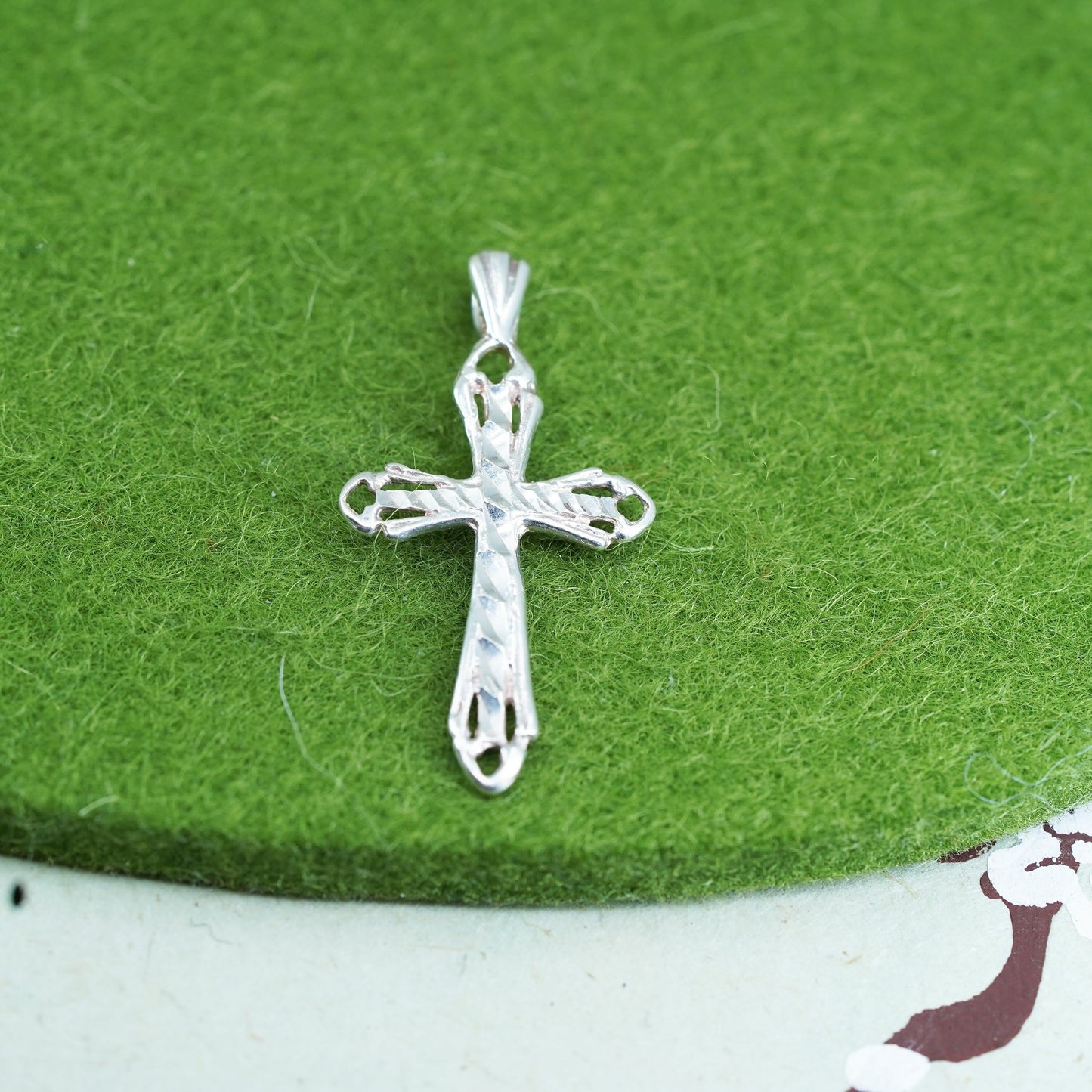 Vintage handmade Sterling silver filigree pendant, 925 cross charm