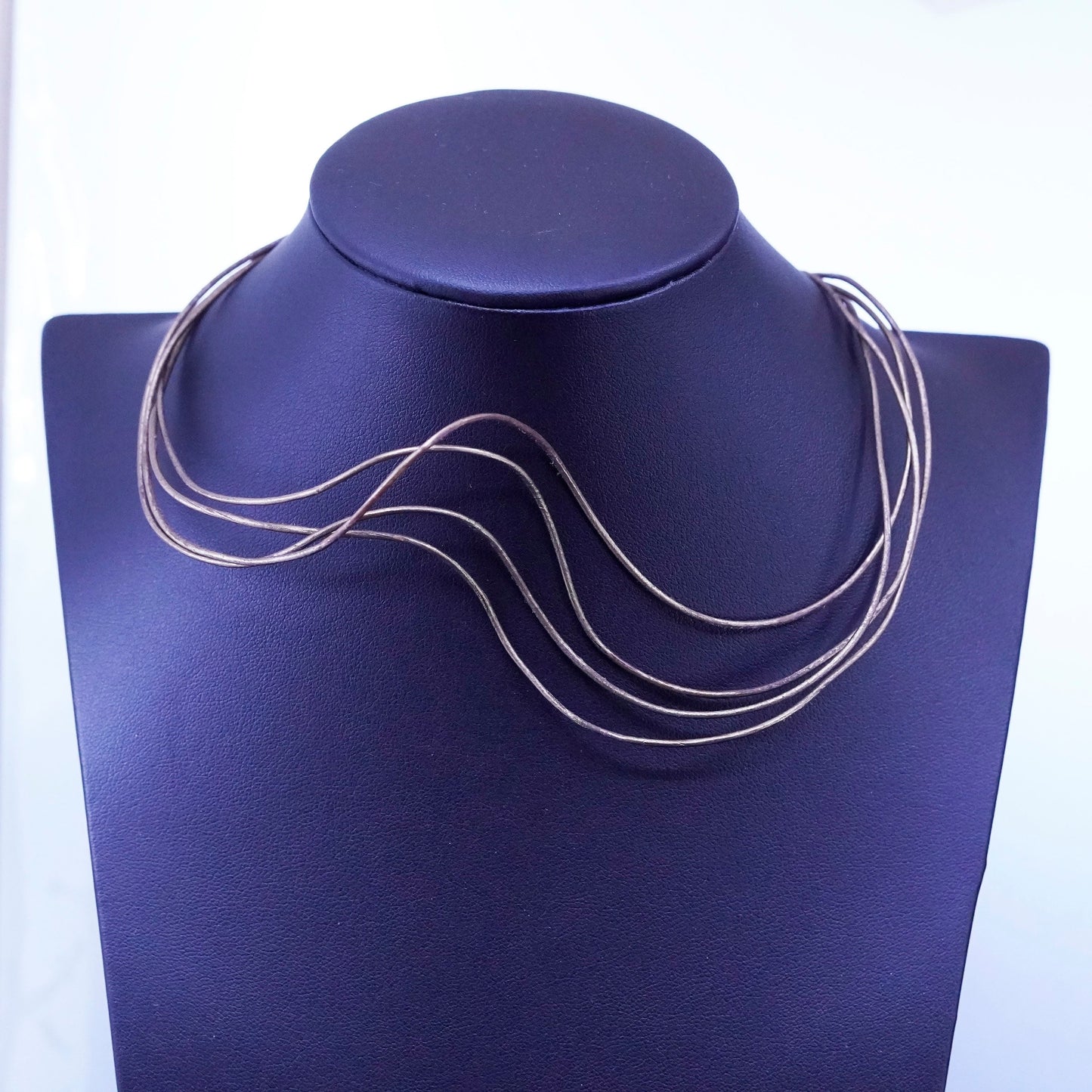 16”, vintage Sterling 925 Silver clasp with multi strands Leather Necklace