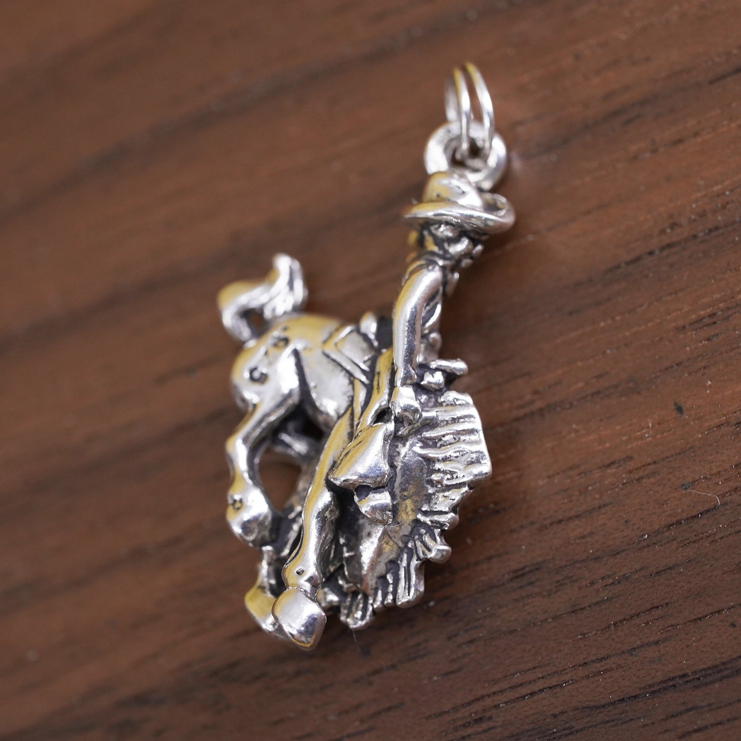 Vintage sterling silver handmade pendant, 925 silver western cowboy with charm