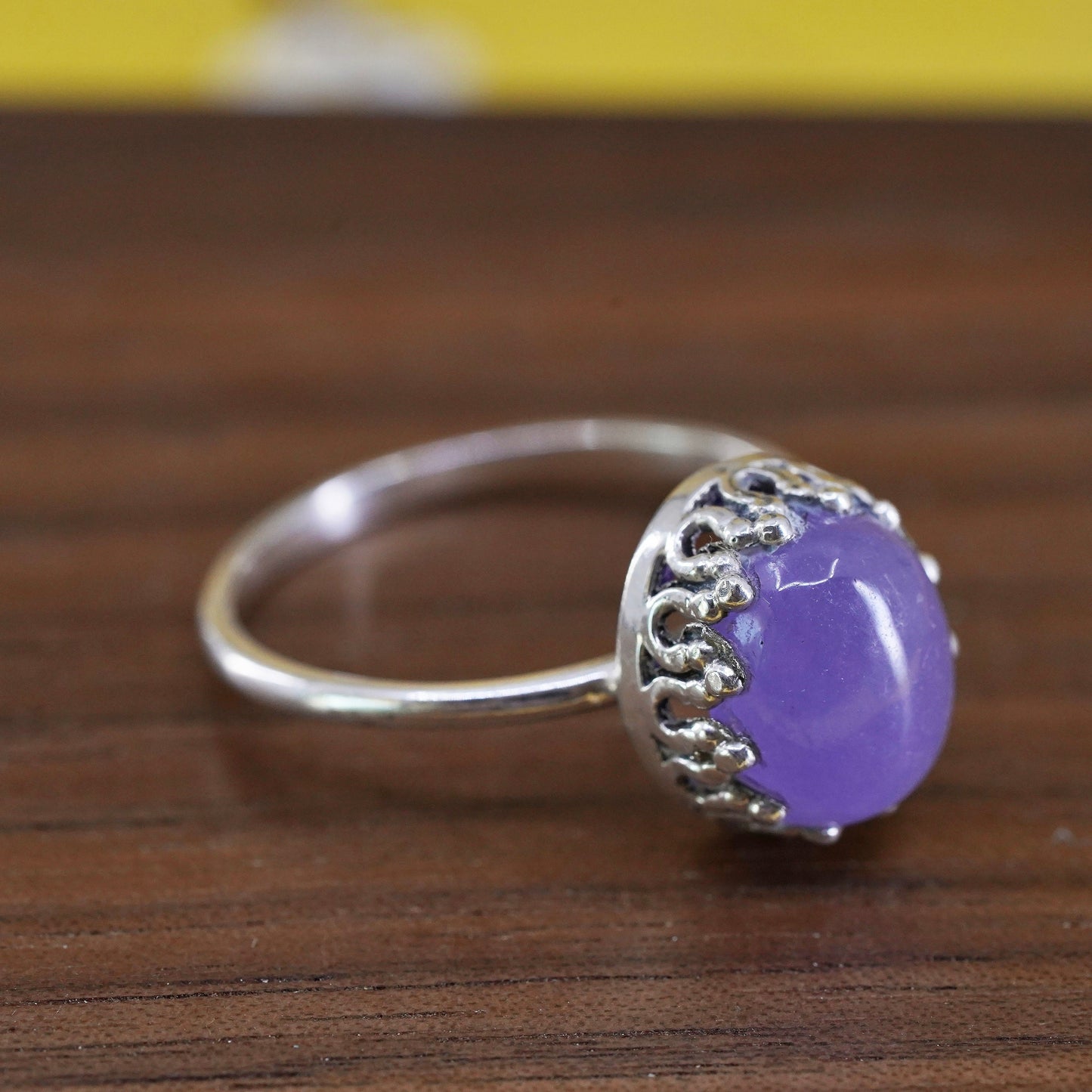 Size 11.5, Sterling silver ring, 925 silver statement ring with purple jade