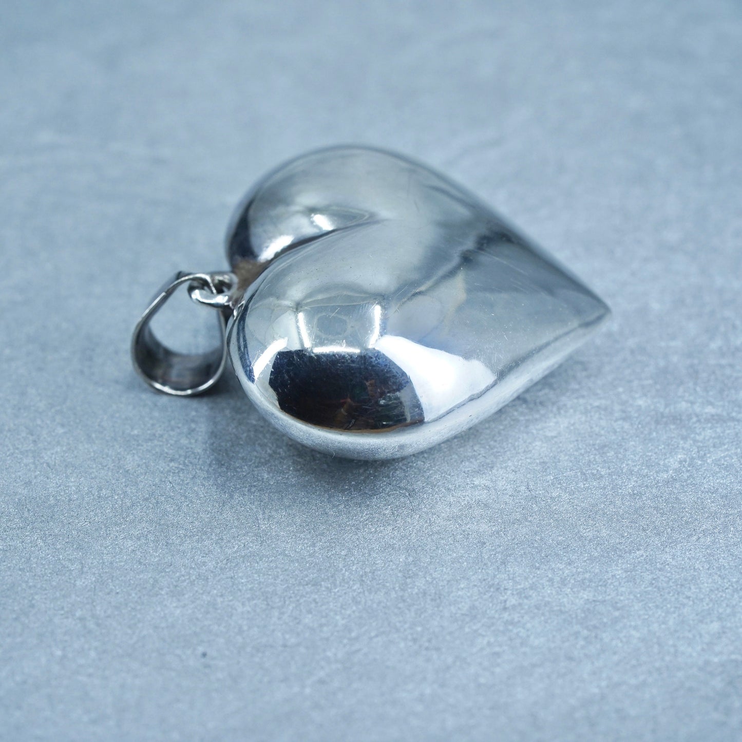 antique sterling 925 silver handmade puffy heart pendant