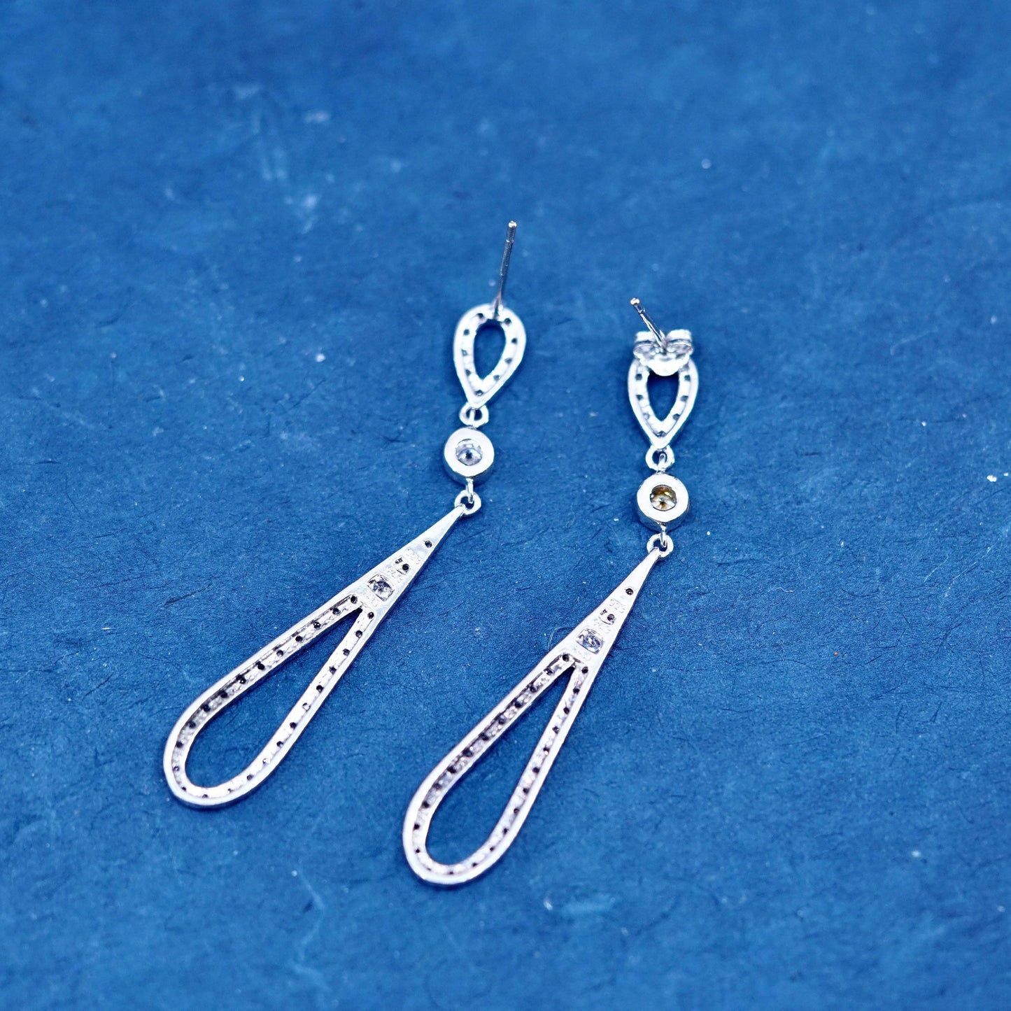 Vintage sterling Silver earrings, 925 silver teardrop drops with cz