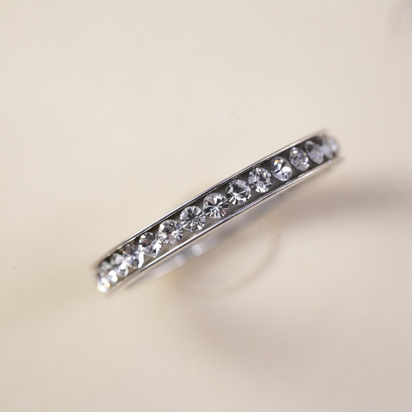 Size 10, vintage sterling 925 silver ring w/ cluster CZ, stackable wedding band