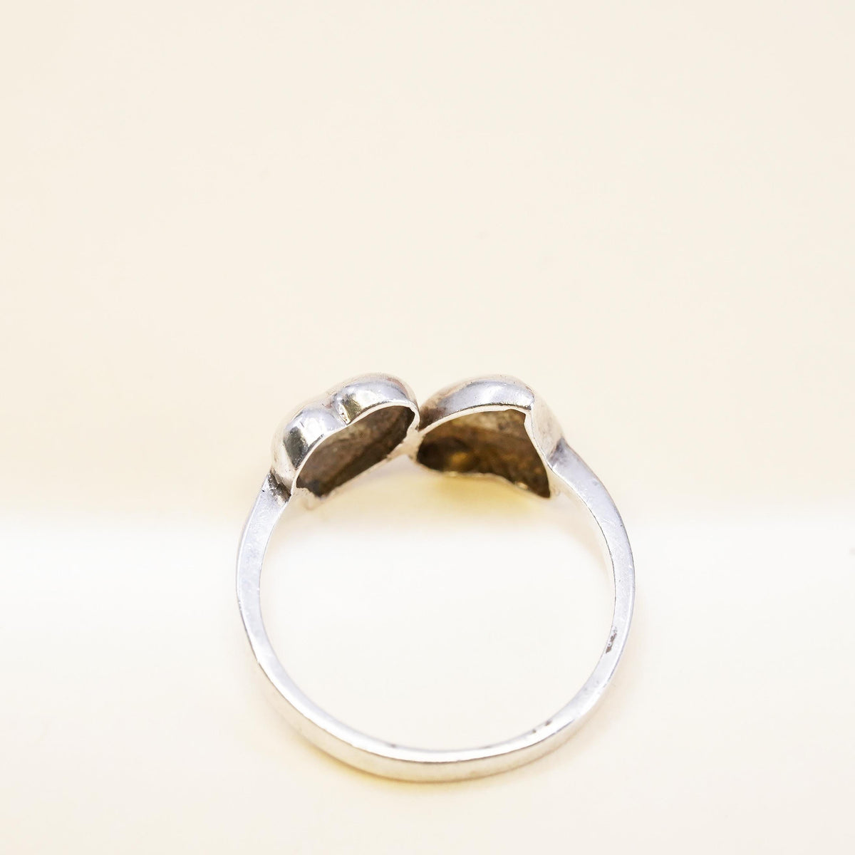 Size 6, Vintage sterling silver handmade ring, 925 double heart band