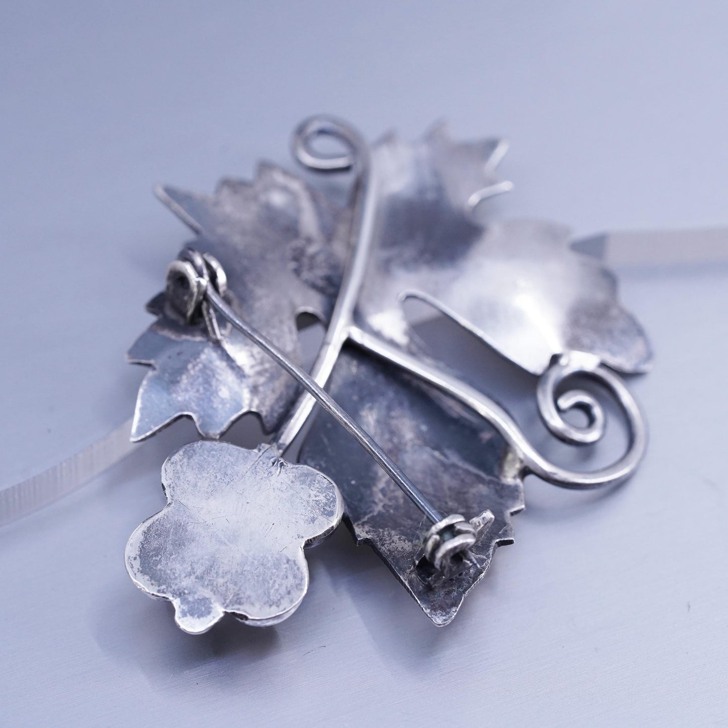 Vintage Mexican sterling silver handmade brooch, 925 grape leaf pin