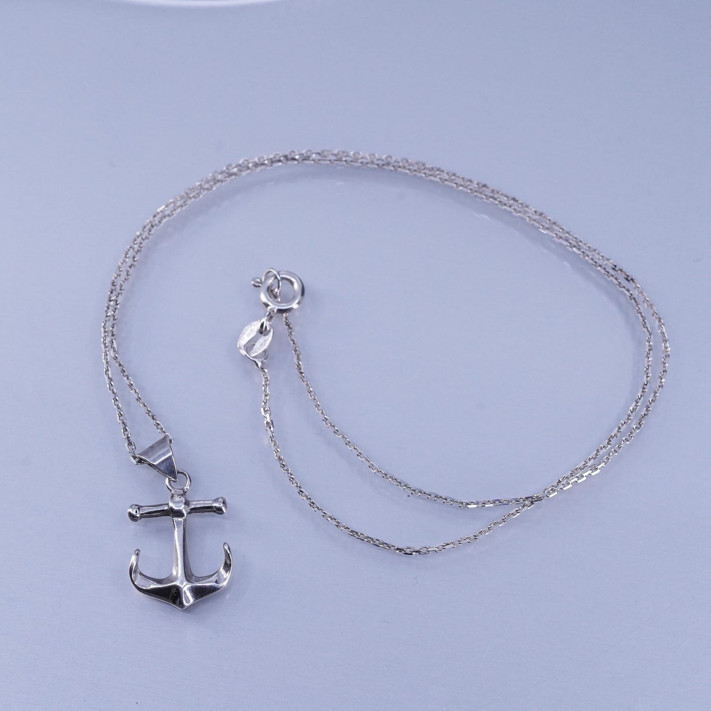 16” Italy Sterling 925 silver circle chain necklace with anchor pendant