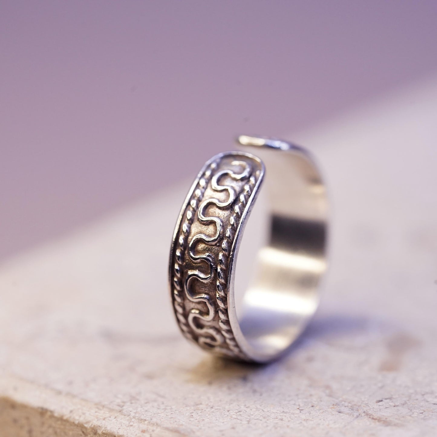 Size adjustable, vintage Sterling silver handmade band, 925 cable open ring