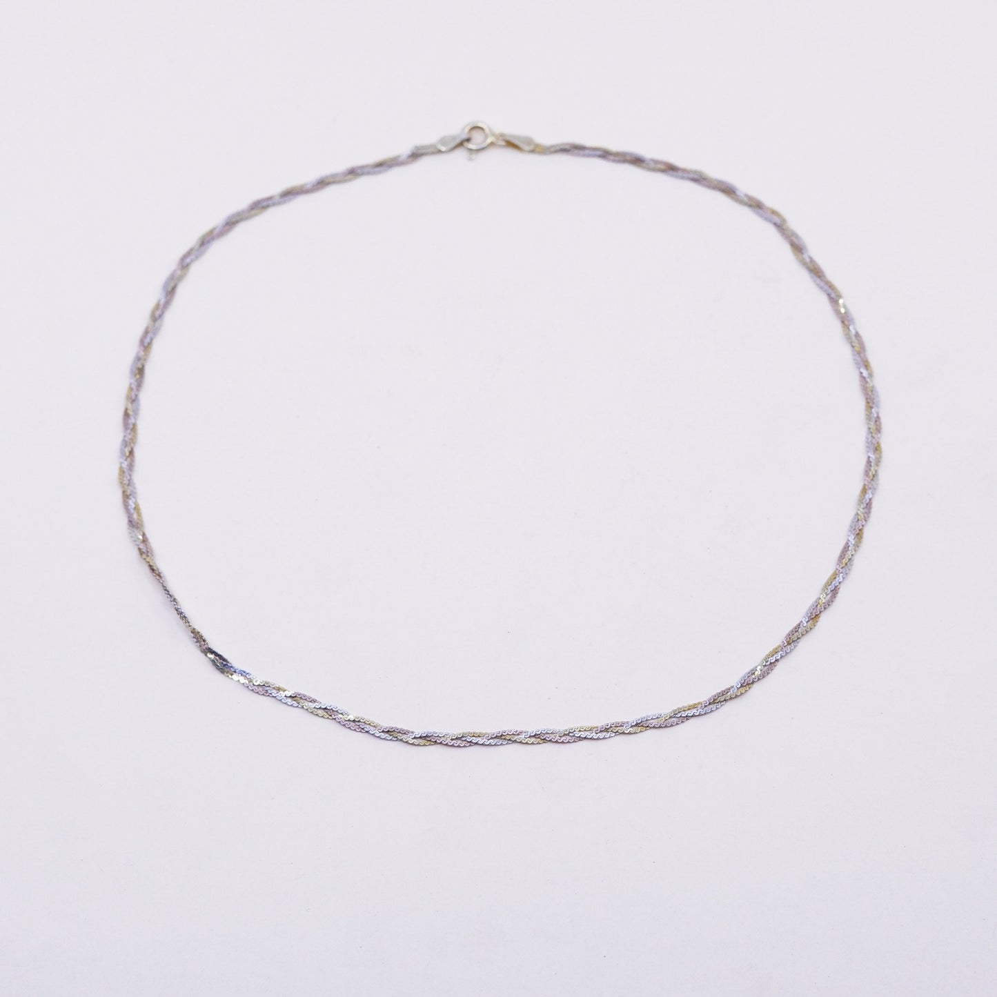 16”, Vintage vermeil gold sterling silver necklace, 925 woven braided s chain