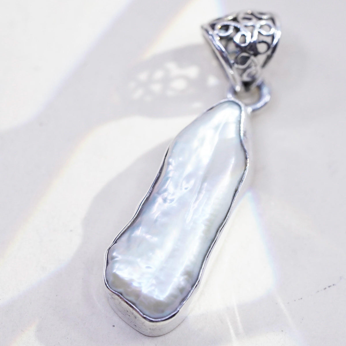 Vintage handmade sterling 925 silver pendant with baroque long pearl