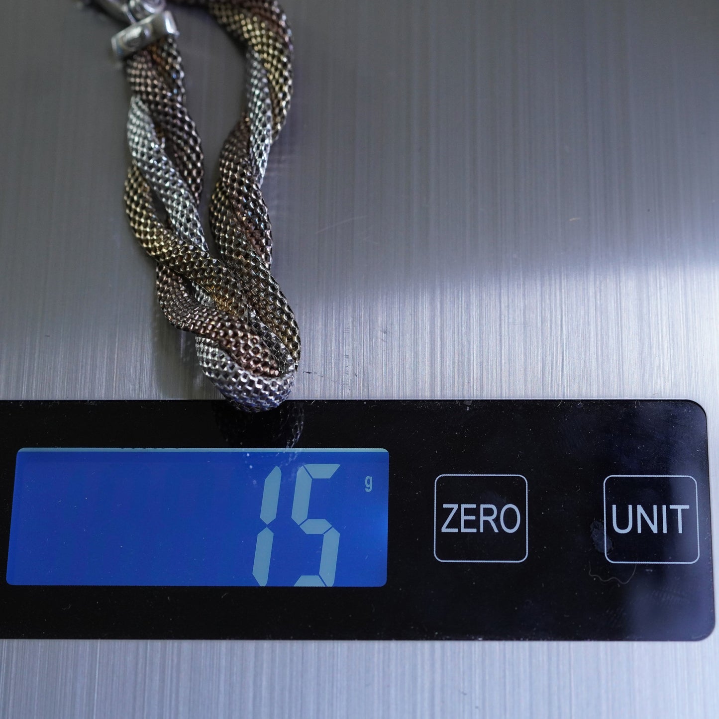 7”, Italy Dyadema two tone Sterling silver bracelet, 925 mesh twisted chain