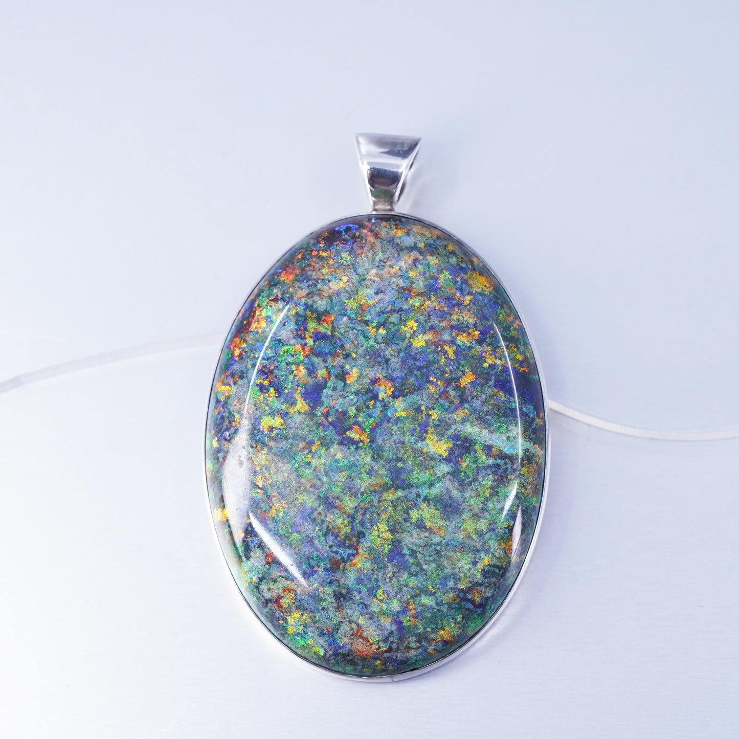 Vintage Native American navajo sterling 925 silver pendant with huge oval opal