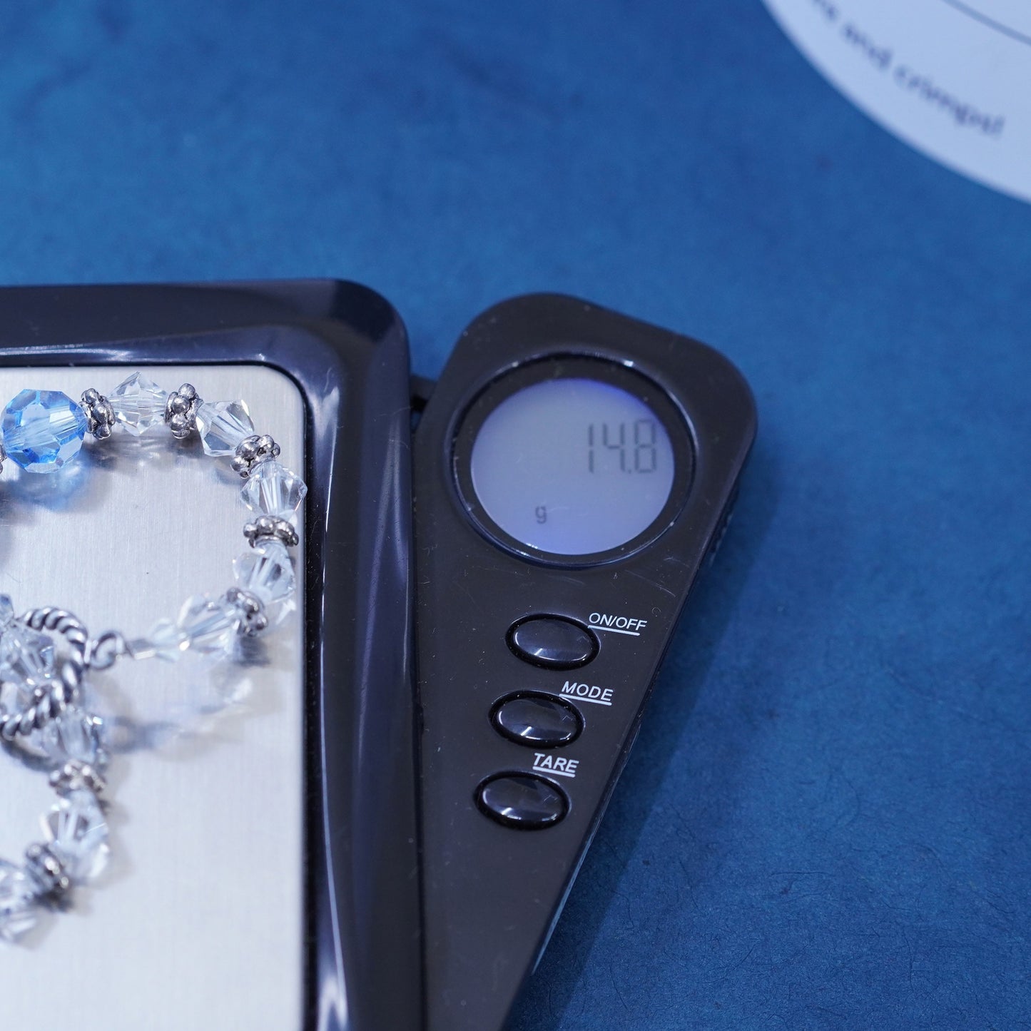 6.75”, Sterling 925 silver bracelet with blue crystal and believe god charms
