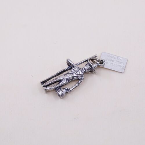 vtg Sterling 925 silver handmade pendant, Missouri farmer Fisherman Charm