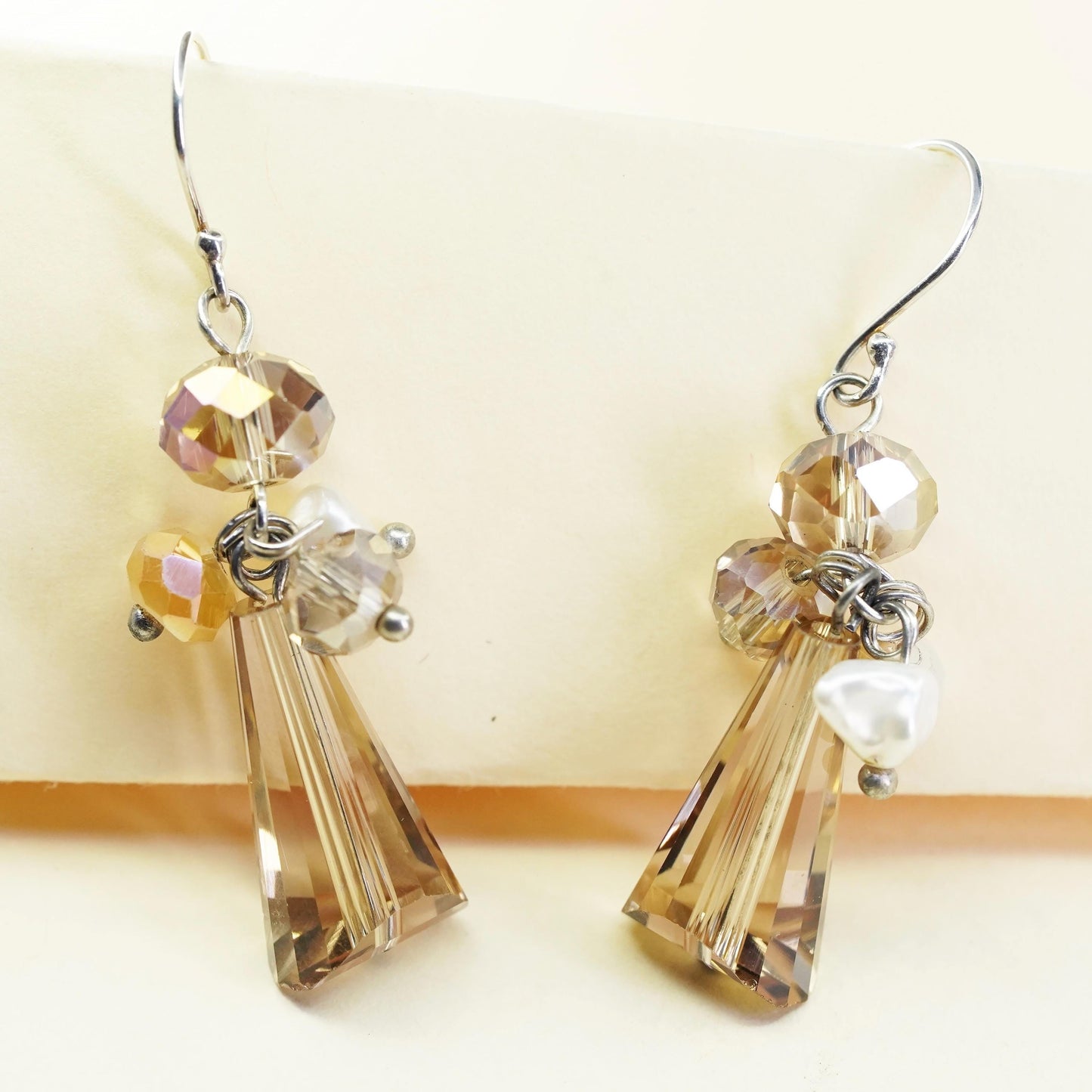 Vintage sterling 925 silver handmade teardrop earrings with cluster crystal