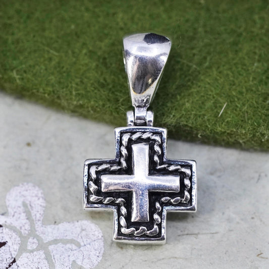 VTG handmade sterling silver, 925 double sided cross pendant mother of pearl