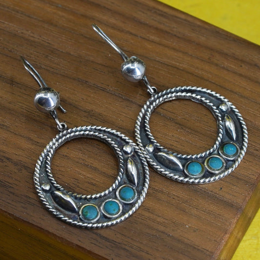 Vintage southwestern Sterling silver earrings, Mexico 925 circle with turquoise