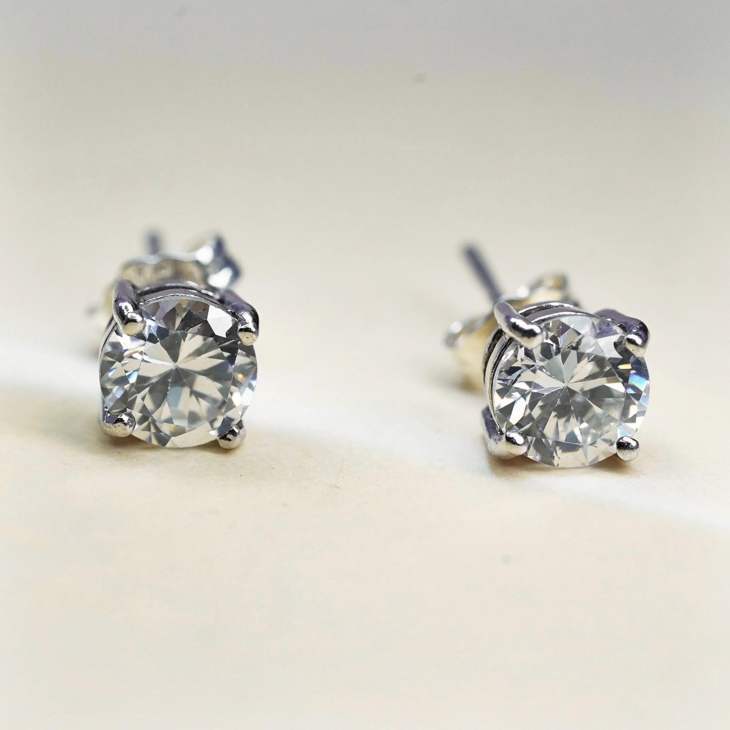 6mm, Vintage sterling 925 silver genuine round cz studs, earrings