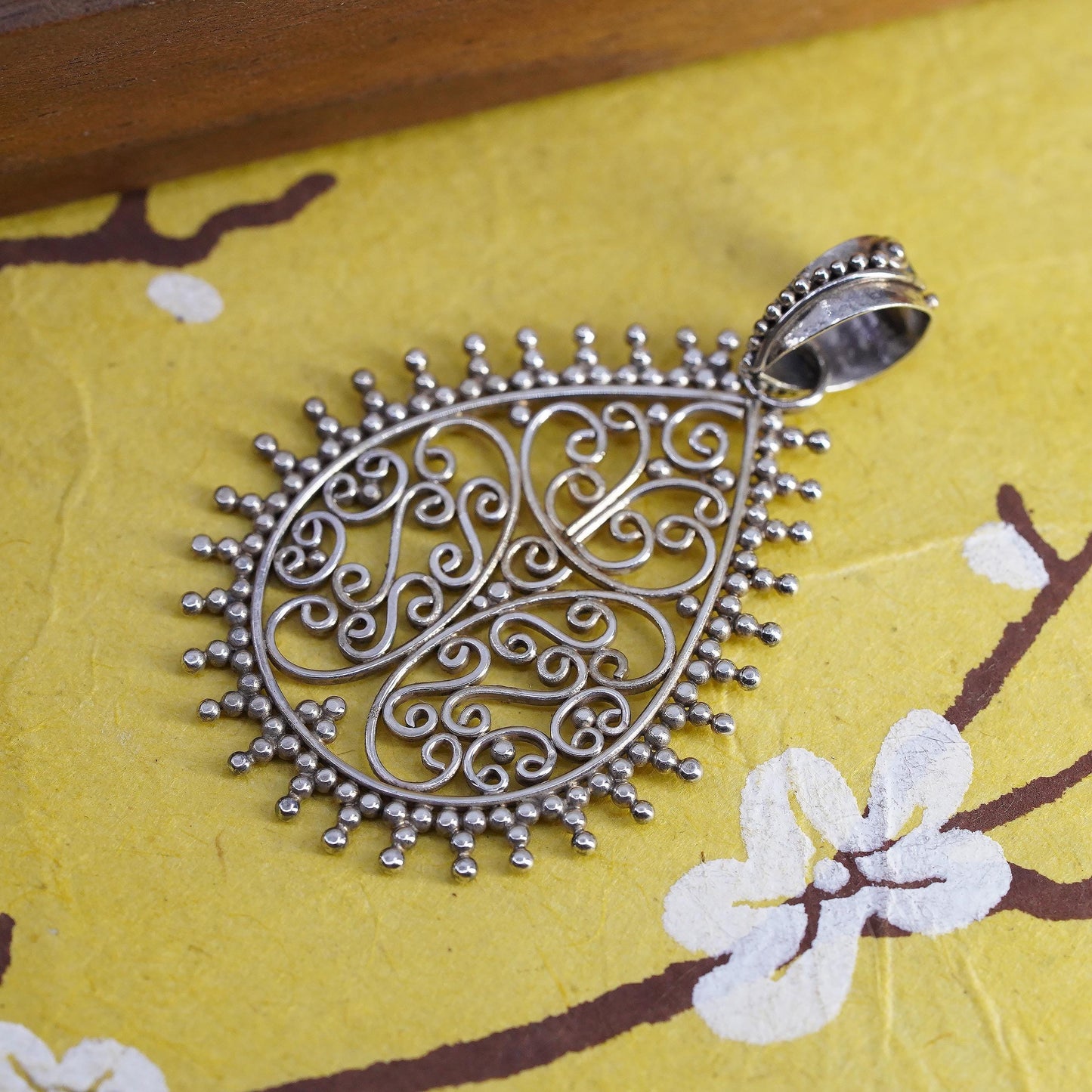 Vintage Sterling 925 silver handmade pendant, filigree teardrop pendant