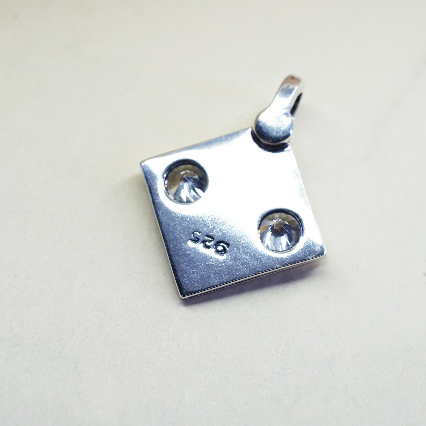 Vintage sterling 925 silver handmade diamond shaped handmade charm with cz