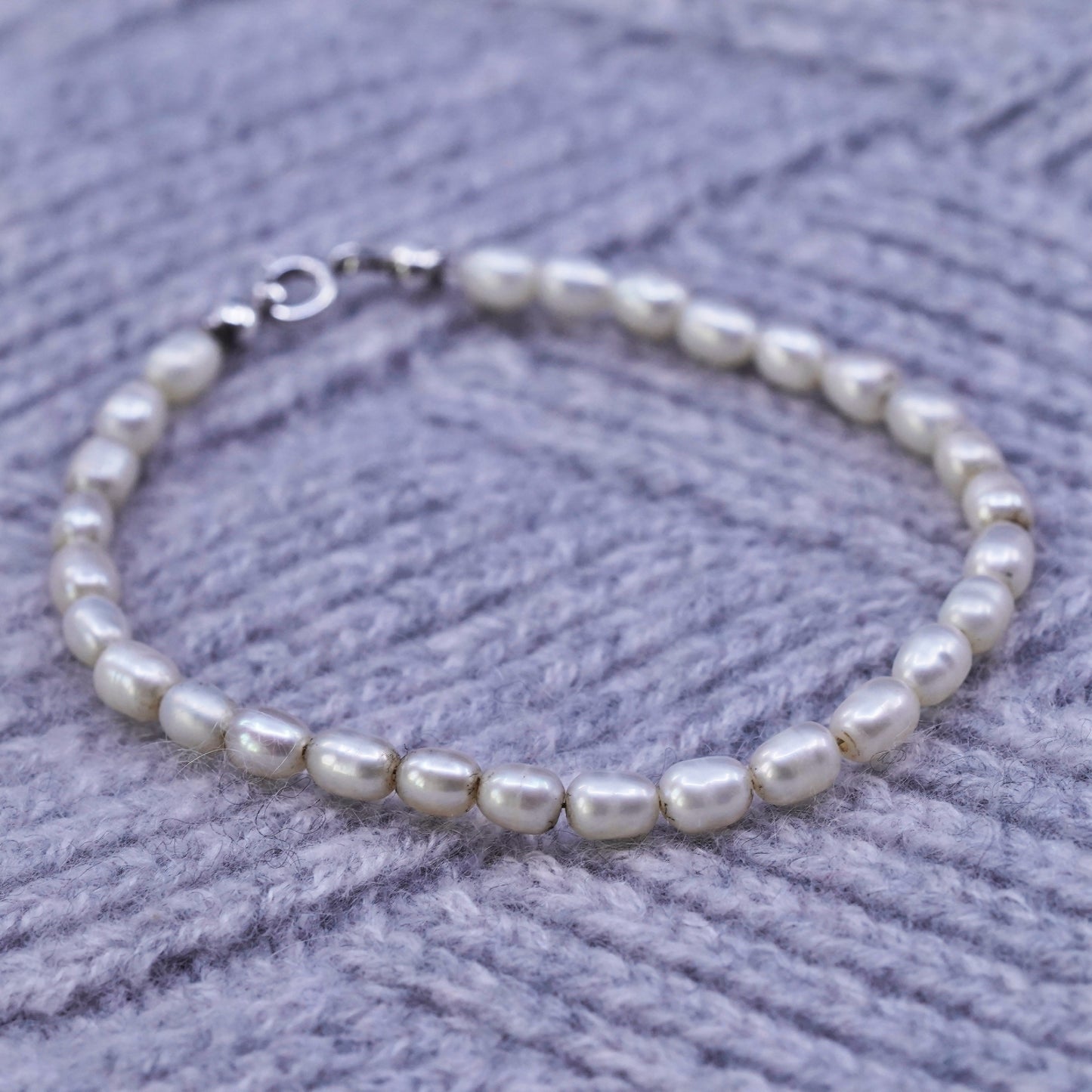 6.75", Sterling silver bracelet, solid 925 silver clasp freshwater pearl beads