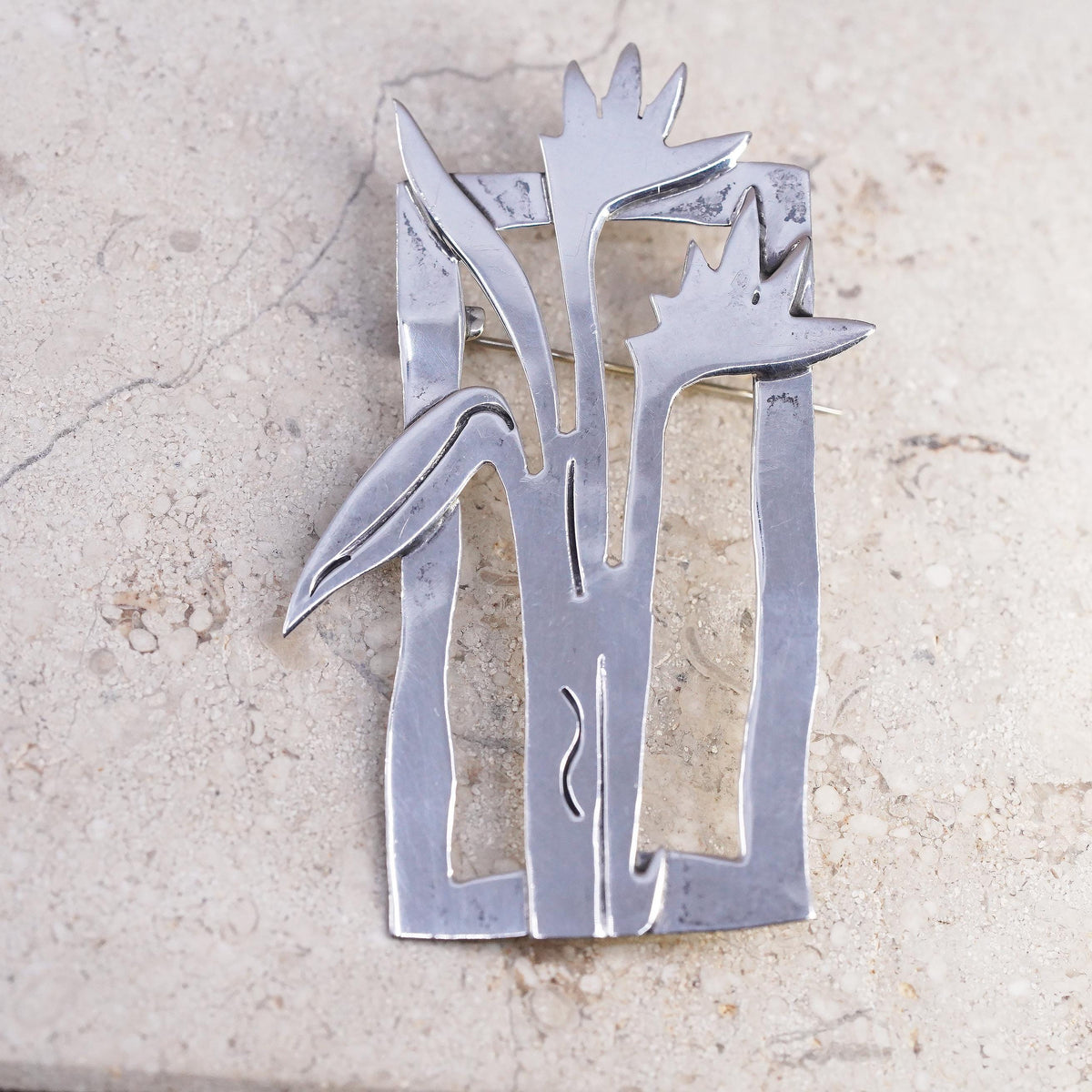 Mexico Sterling Silver 925 Modernist Bird Brooch Pin Taxco Artisan Figural