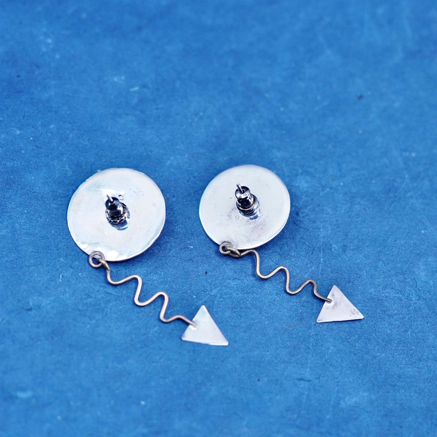 Vintage two tone Sterling silver handmade earrings, 925 sun studs w/ brass trim