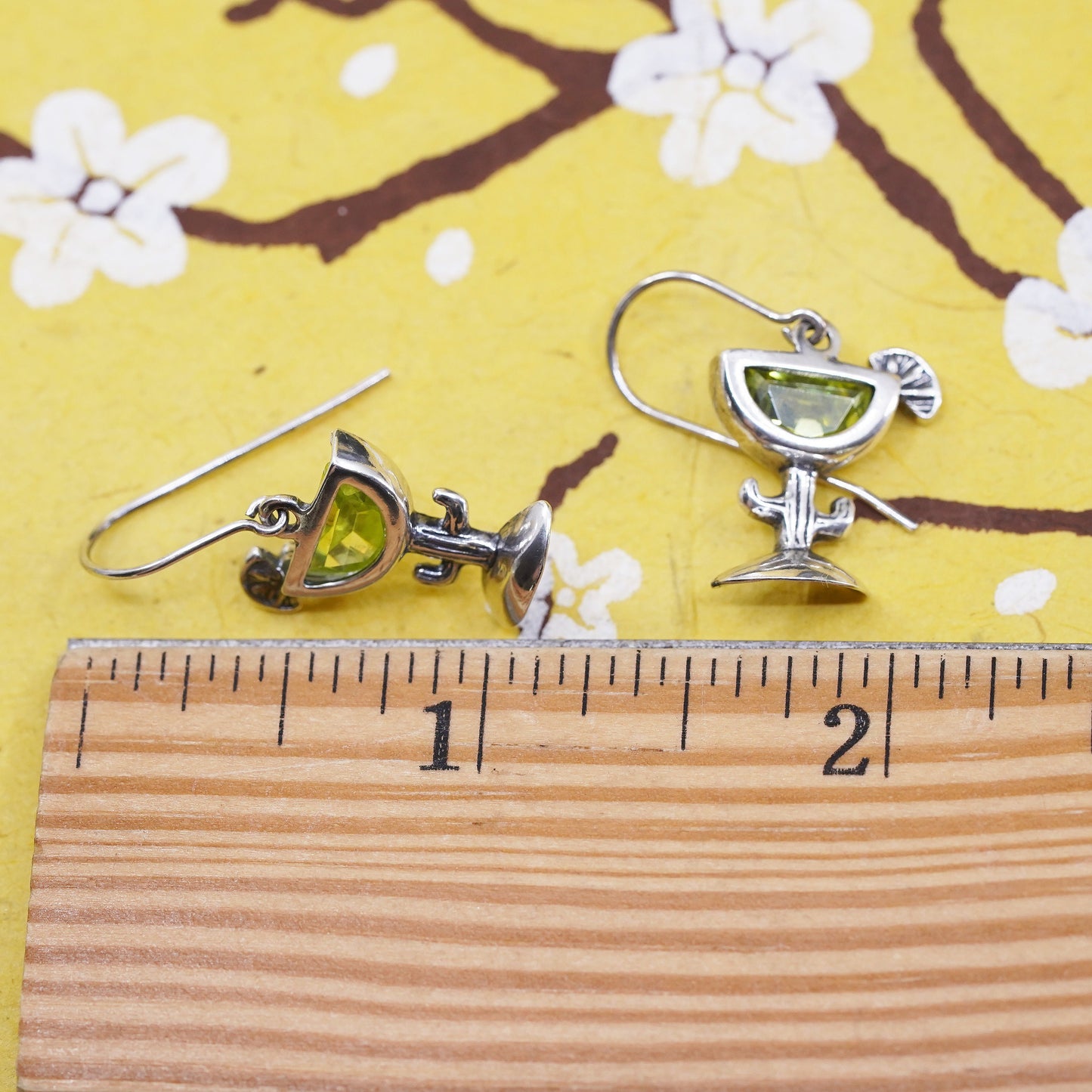 Silpada Sterling 925 silver earrings with martini glass and Green Cz