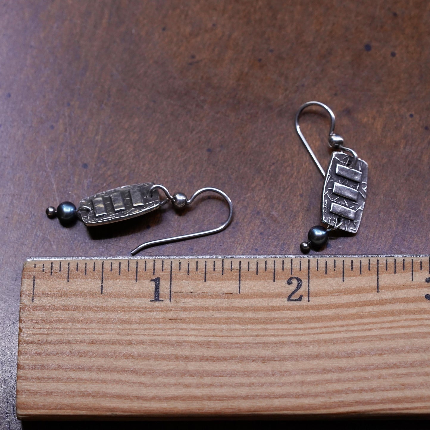 Vintage Sterling silver 925 handmade tag earrings with black pearl dangles