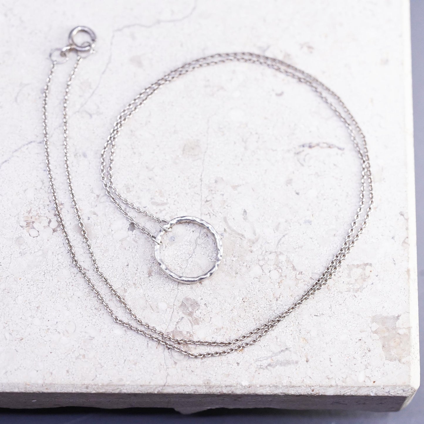 16", vintage Sterling silver necklace, 925 circle chain with circle pendant